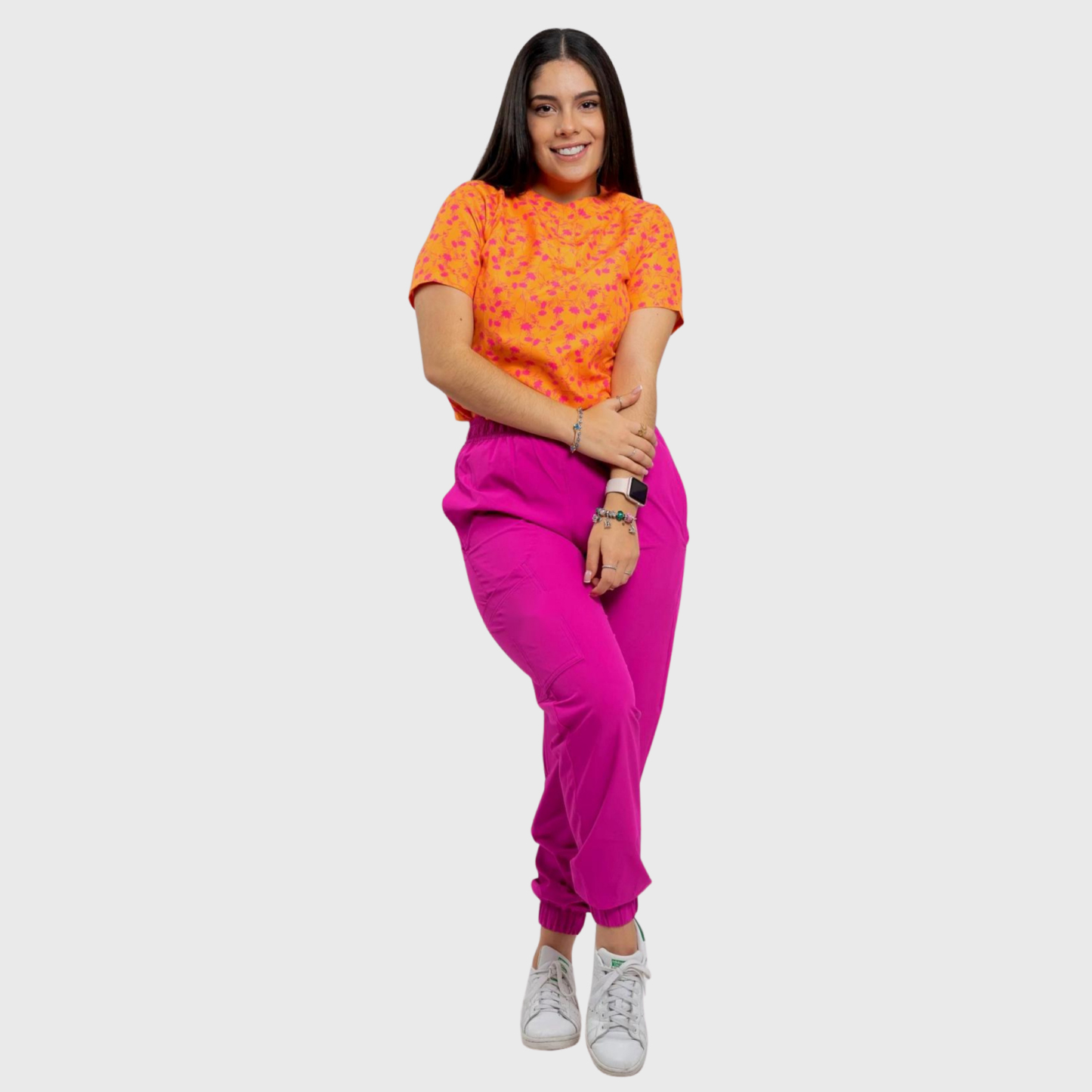 Women's Orange Flower Printed Scrub Set NST26