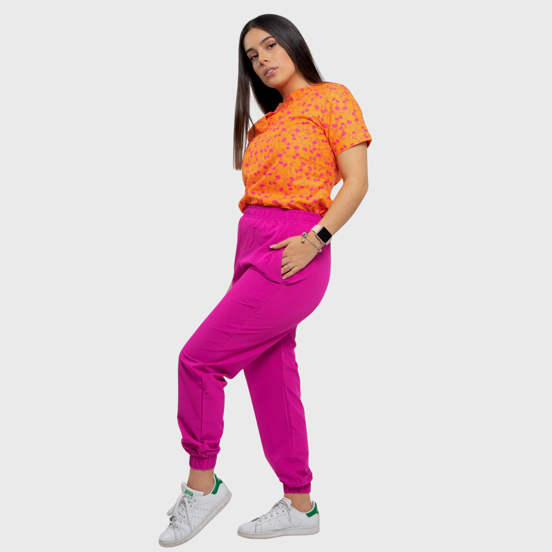 Women's Orange Flower Printed Scrub Set NST26