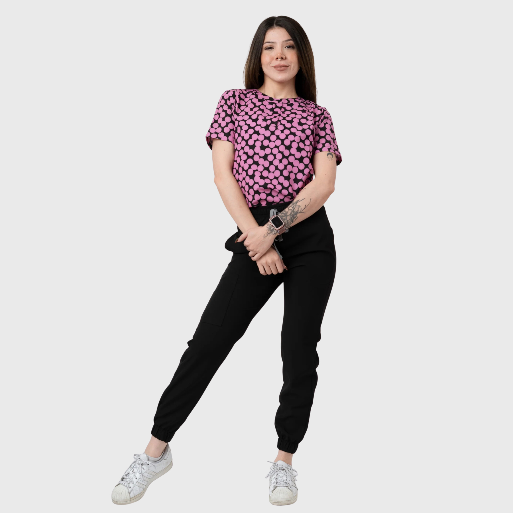 Women's Pink Circle Printed Scrub Set NST27