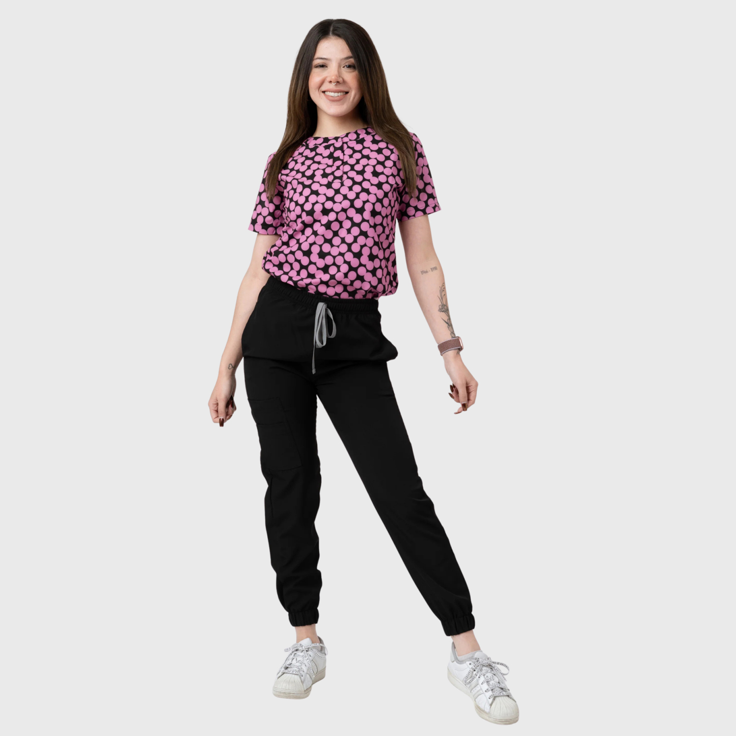 Women's Pink Circle Printed Scrub Set NST27