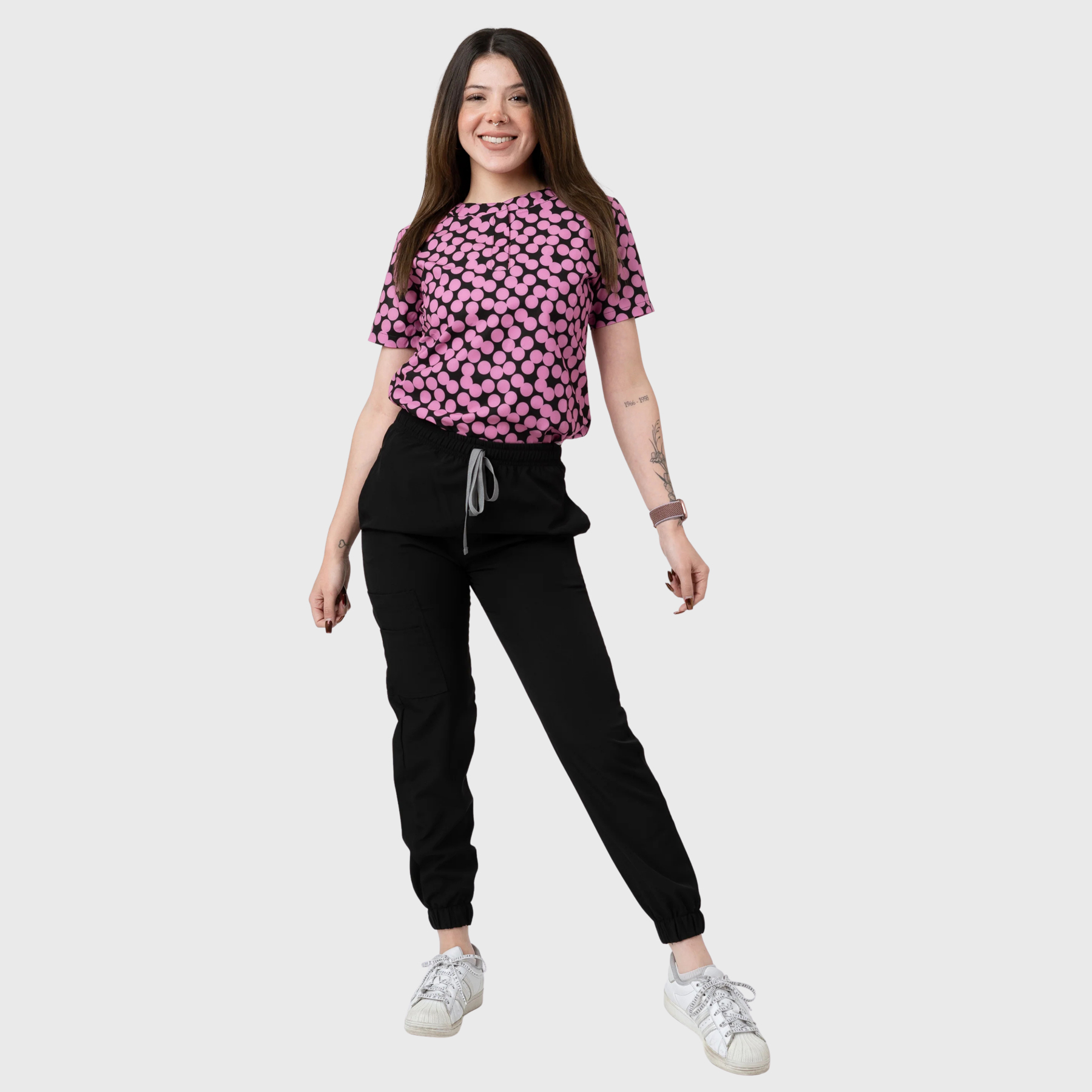 Women's Pink Circle Printed Scrub Set NST27