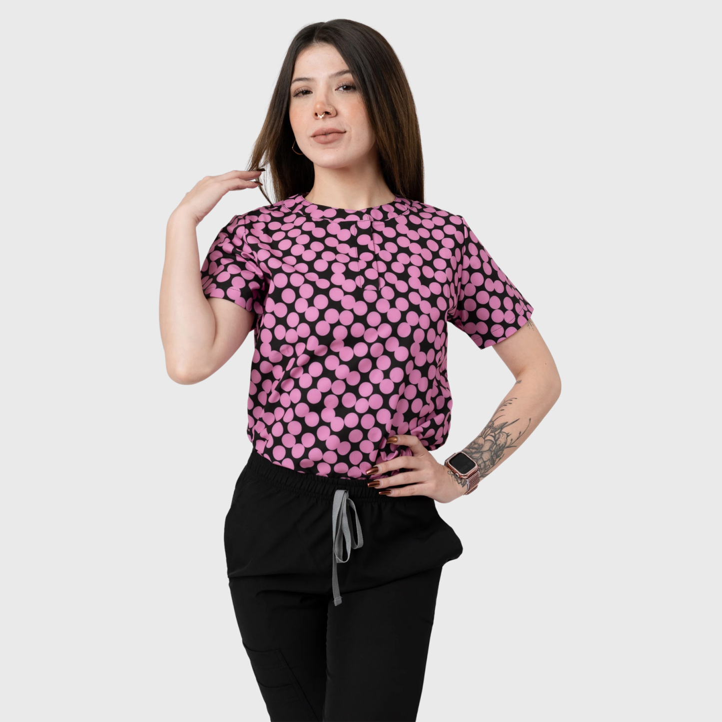 Women's Pink Circle Printed Scrub Set NST27