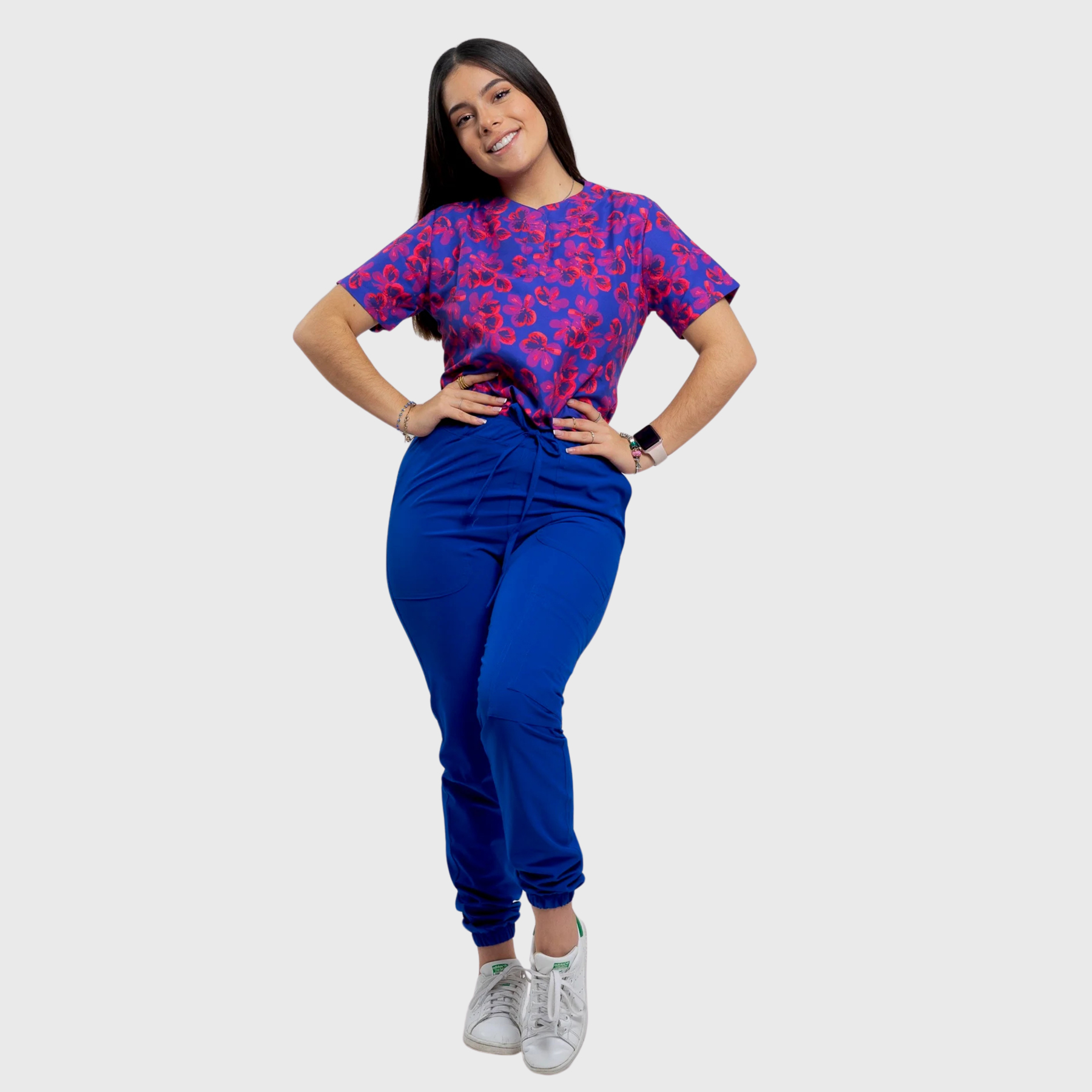 Women's Purple Tossed Blooms Printed Scrub Set NST3