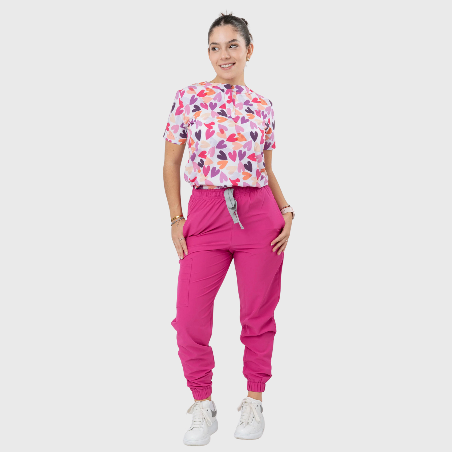 Clara Women's Love Hearts Printed Scrub Set NST4