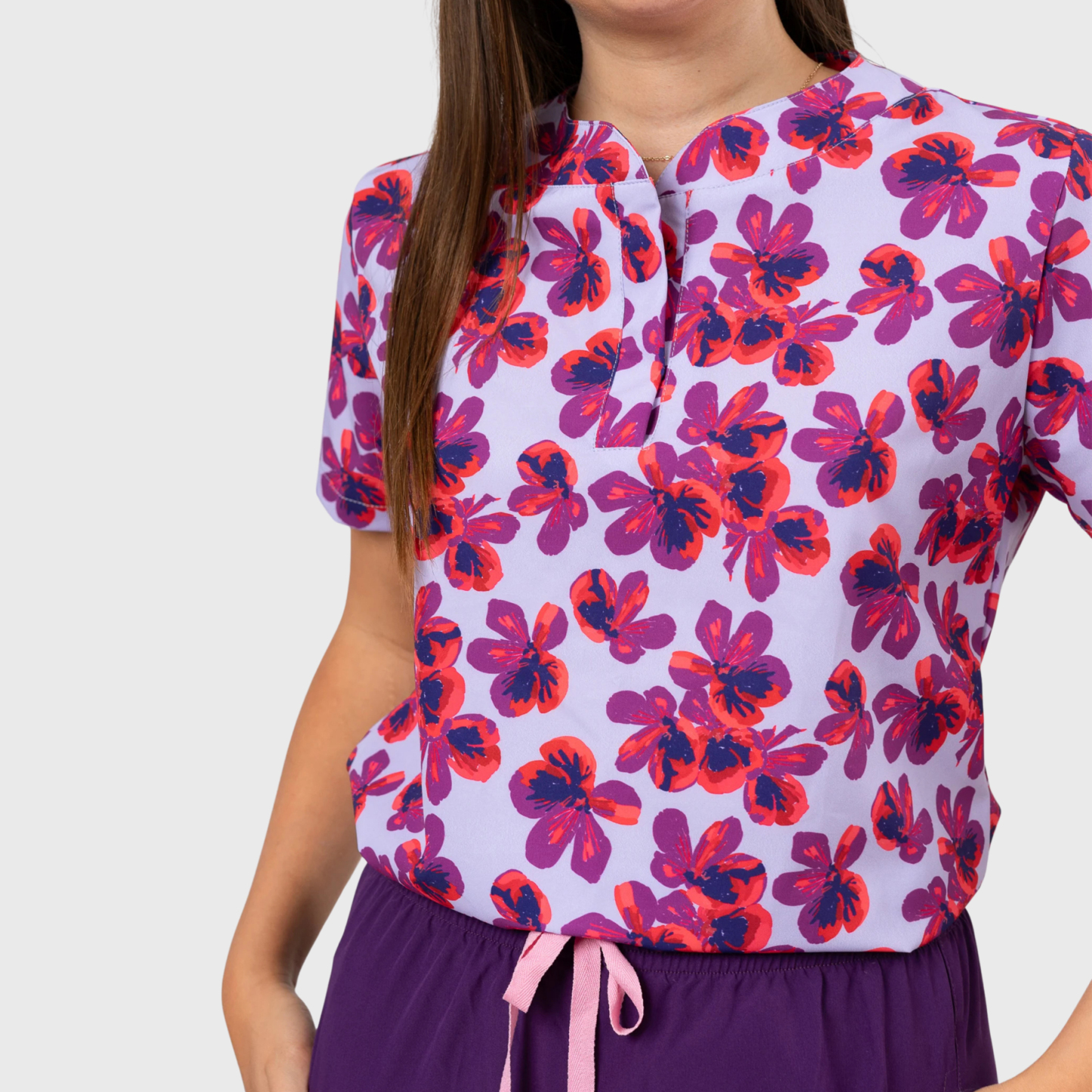 Women's Purple Lush Flowers Printed Scrub Set NST6