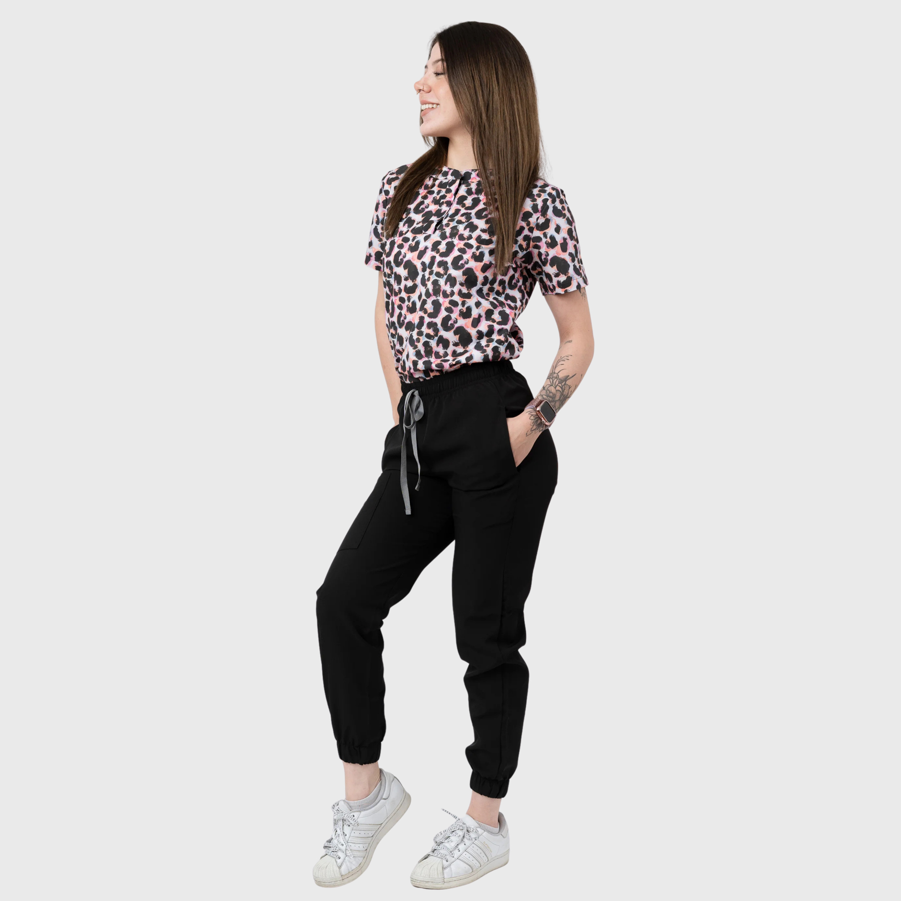 Women's Leopard Printed Scrub Set NST7