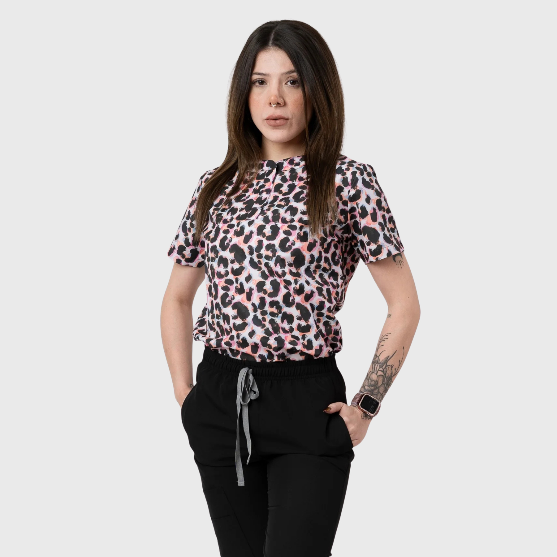 Women's Leopard Printed Scrub Set NST7