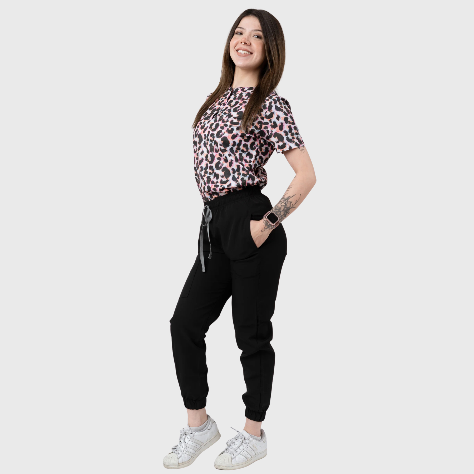 Women's Leopard Printed Scrub Set NST7