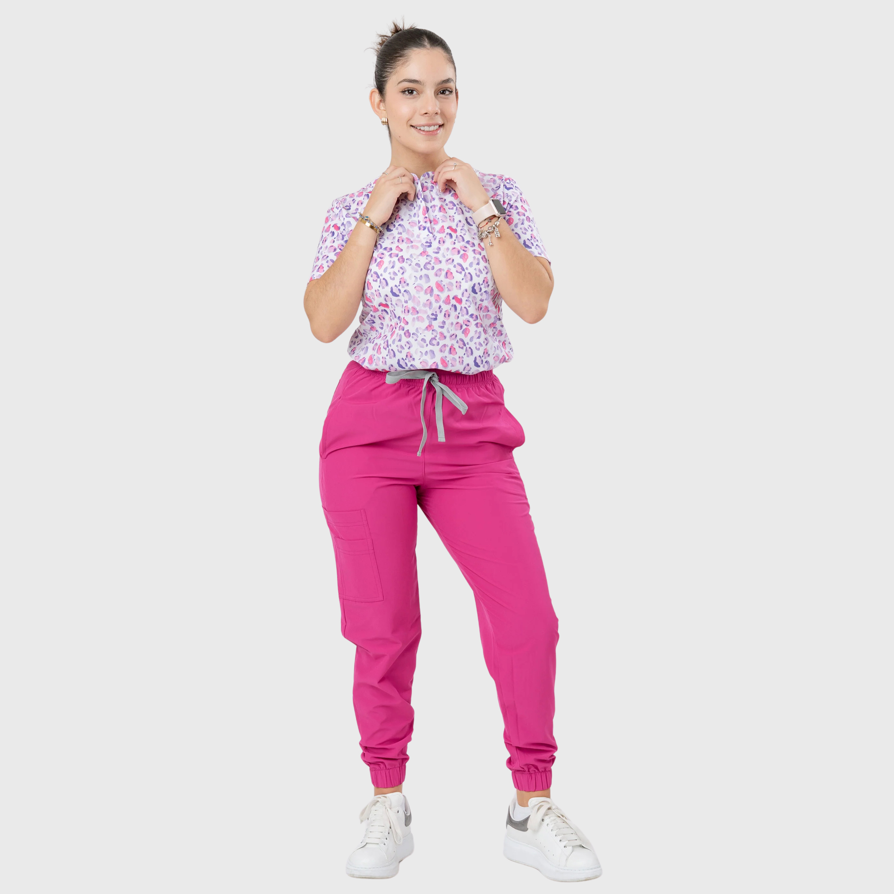 Women's Violet Leopard Printed Scrub Set NST8