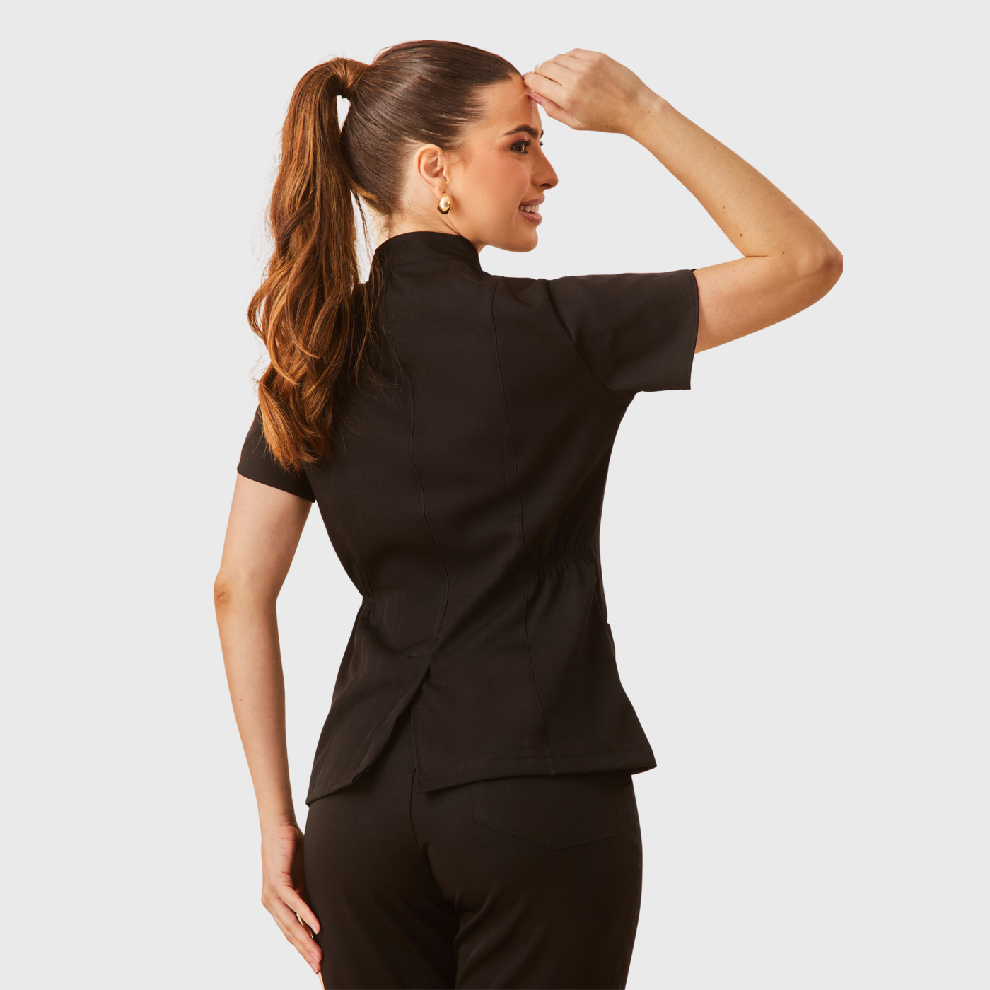 Women's Priest Collar Tulip Sleeve Scrub Top