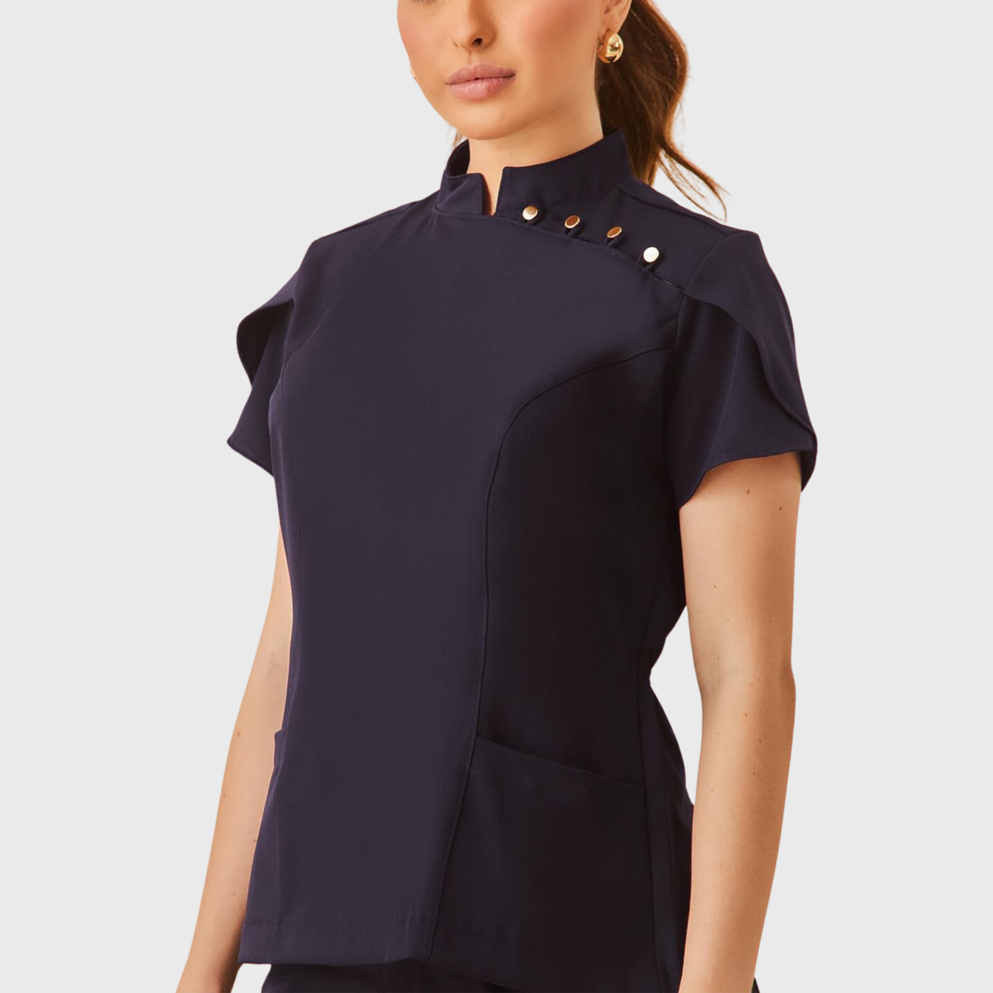 Women's Priest Collar Tulip Sleeve Scrub Top