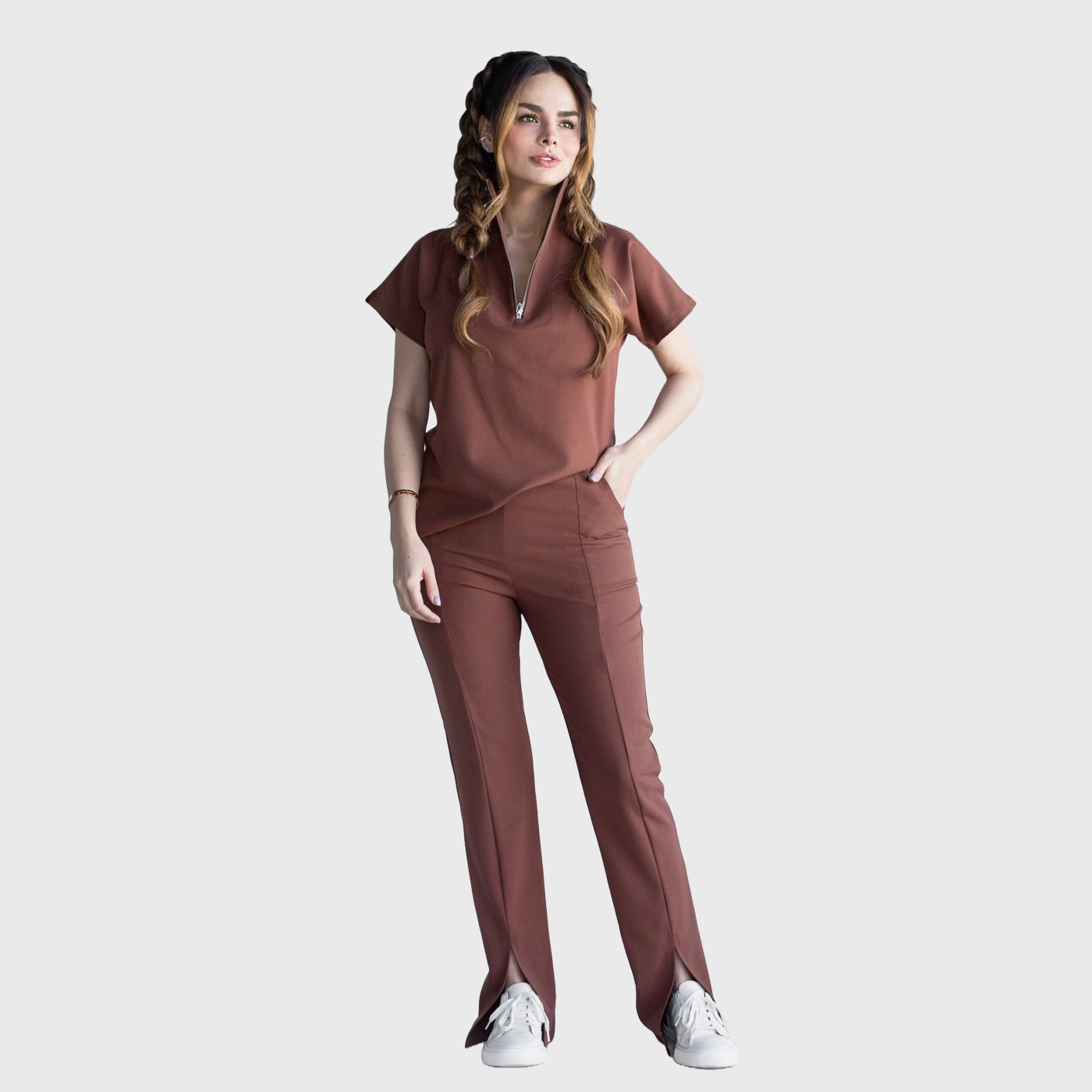 Women's Turtleneck Modern Zipper Fit Scrub Top