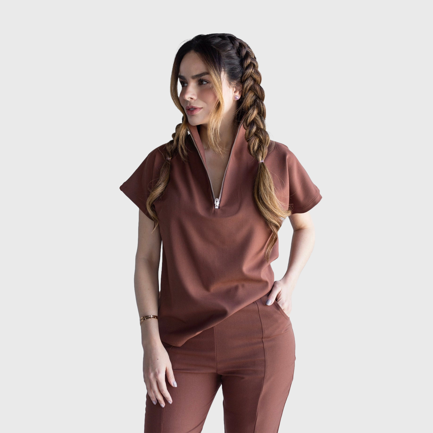Women's Turtleneck Modern Zipper Fit Scrub Top