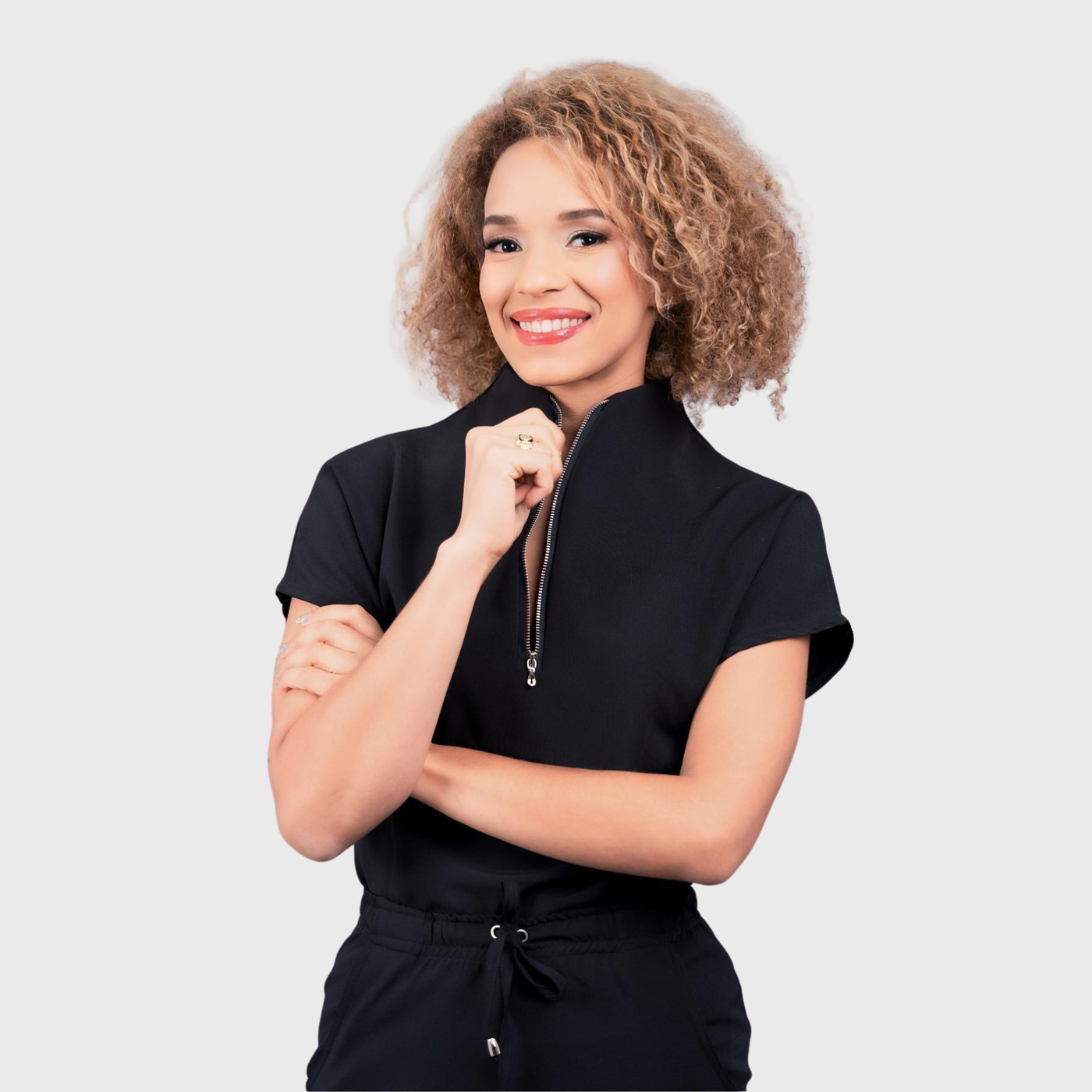 Clara Women's Quarter Zip Up Slim Fit Scrub Top with Short Sleeve