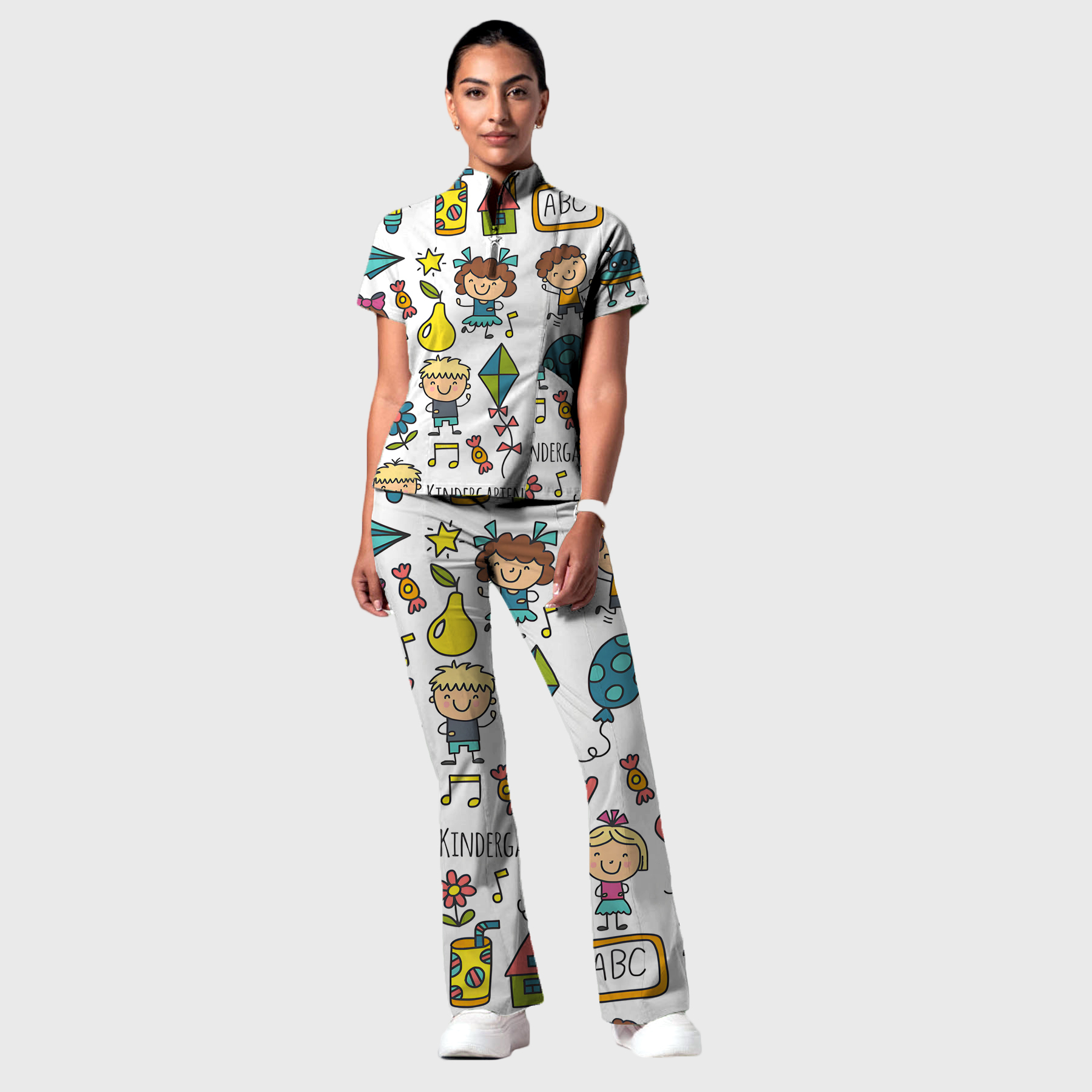 Women's School Classroom Printed Scrub Set SP28