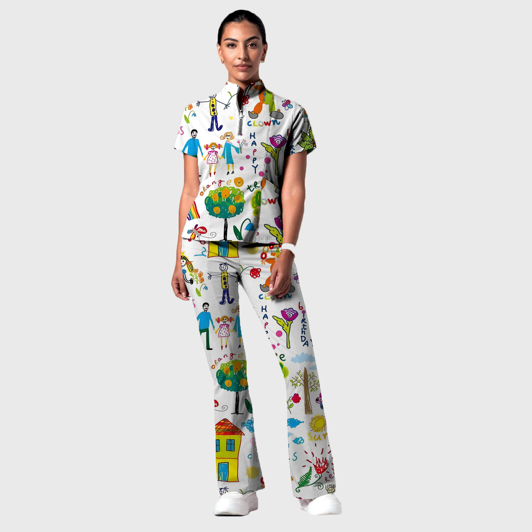 Women's School Classroom Printed Scrub Set SP28