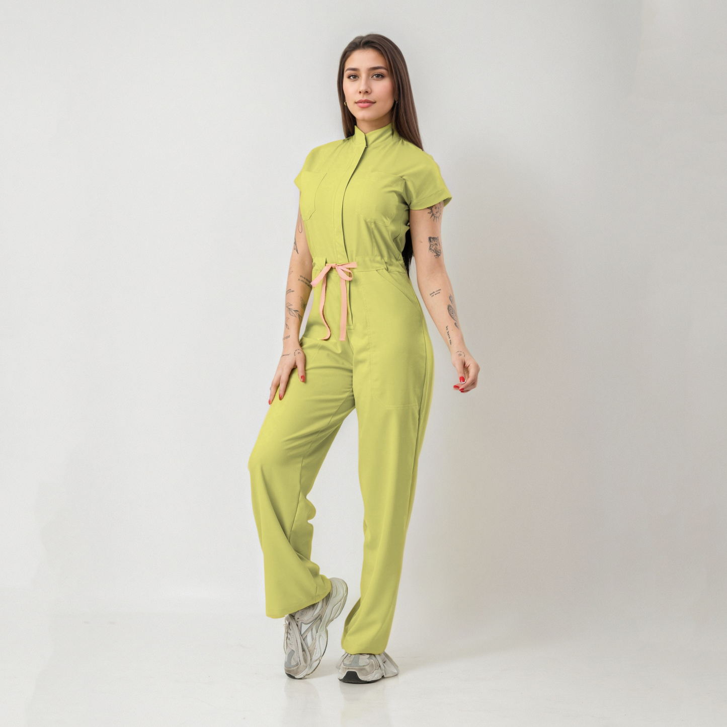 Women's 4-Pocket Wide-Leg Zip Front Relaxed Scrub Jumpsuit