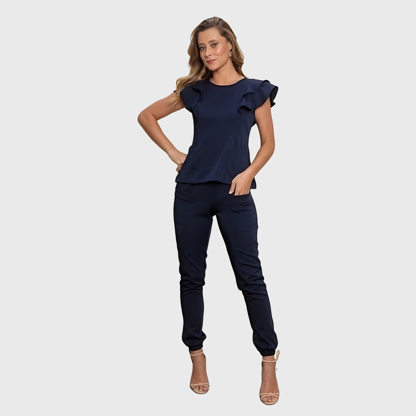 Women's Two Pockets Scrub Pants With Elastic Waistband