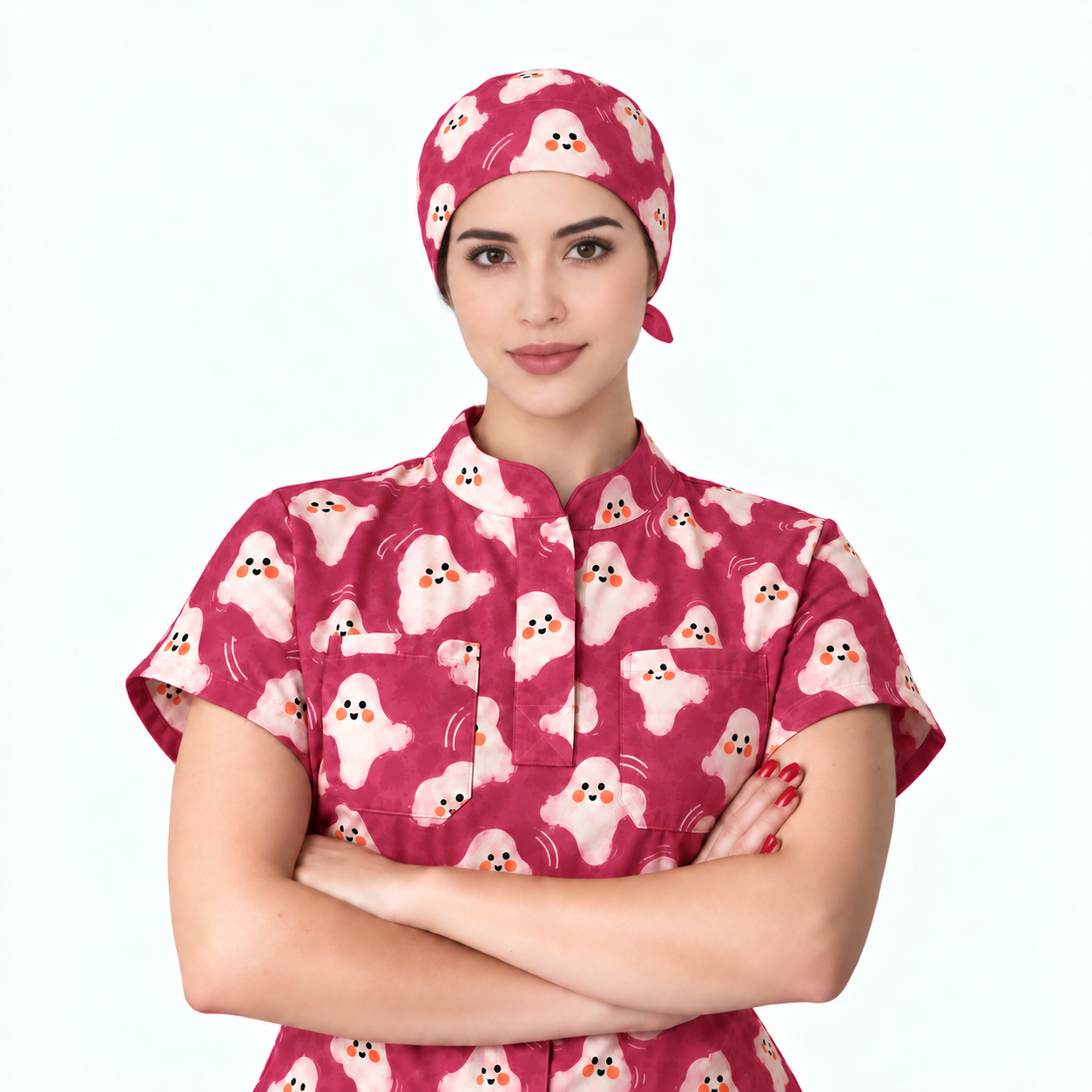 BERRY PINK GHOST PRINTED SURGICAL CAP