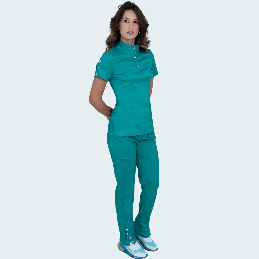 Women's Button Stand Collar Side Zipper Scrub Top™