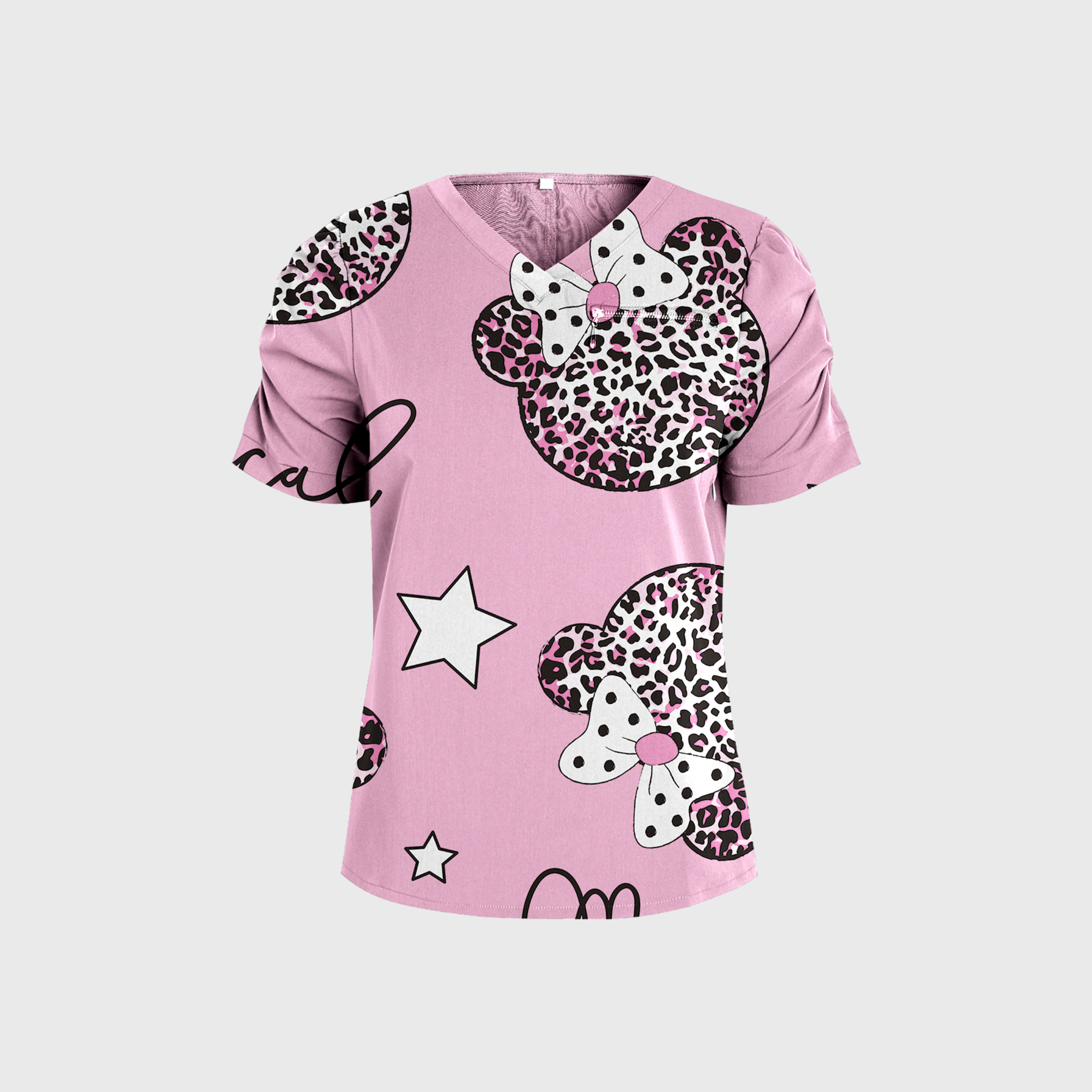 Clara Women's V-neck Cute Mouse Printed Scrub Top