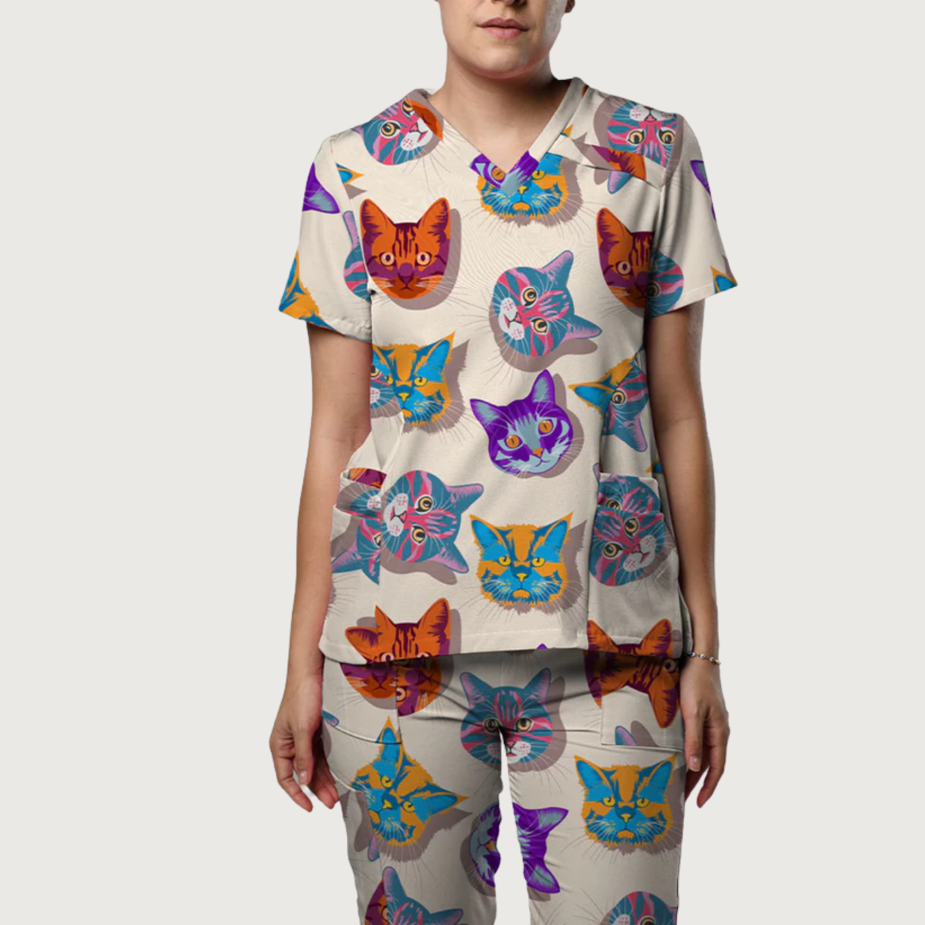 Women's Crazy Kats V-neck Scrub Set SA12