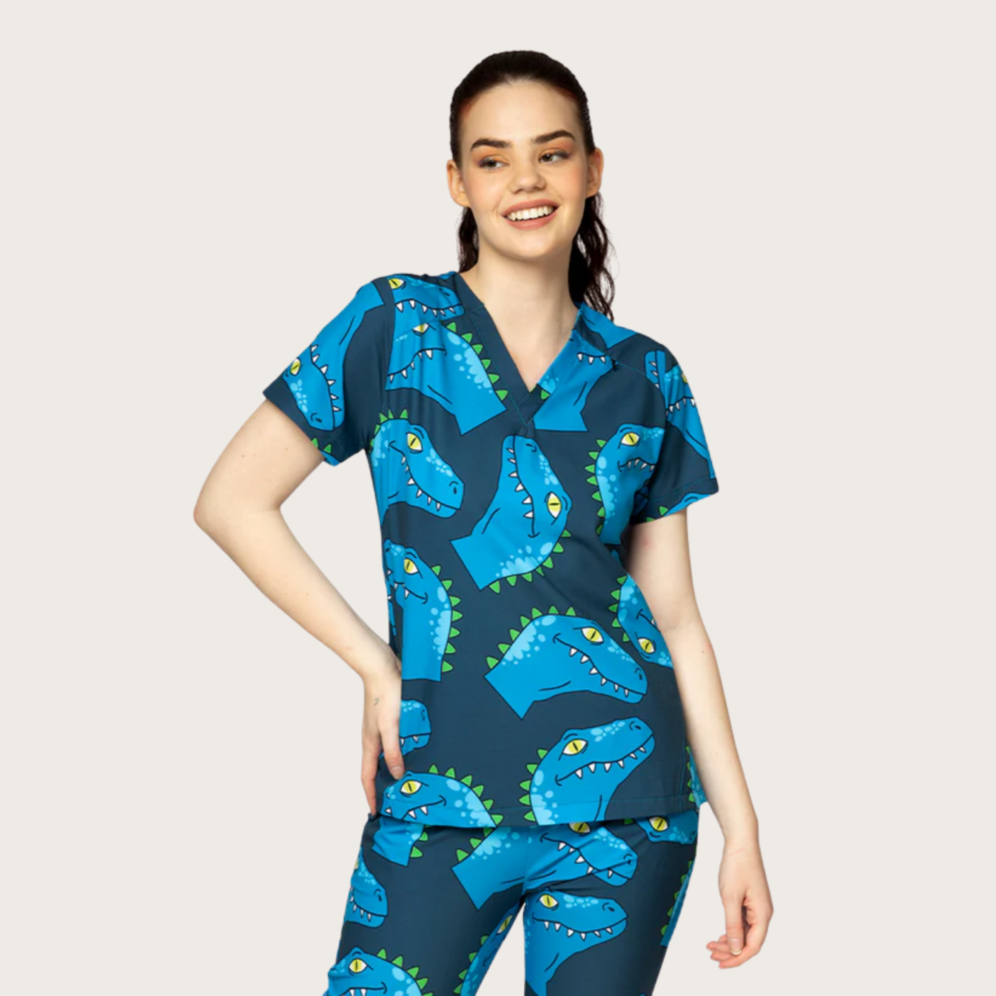 Women's Blue Dinosaur Scrub Set SA1