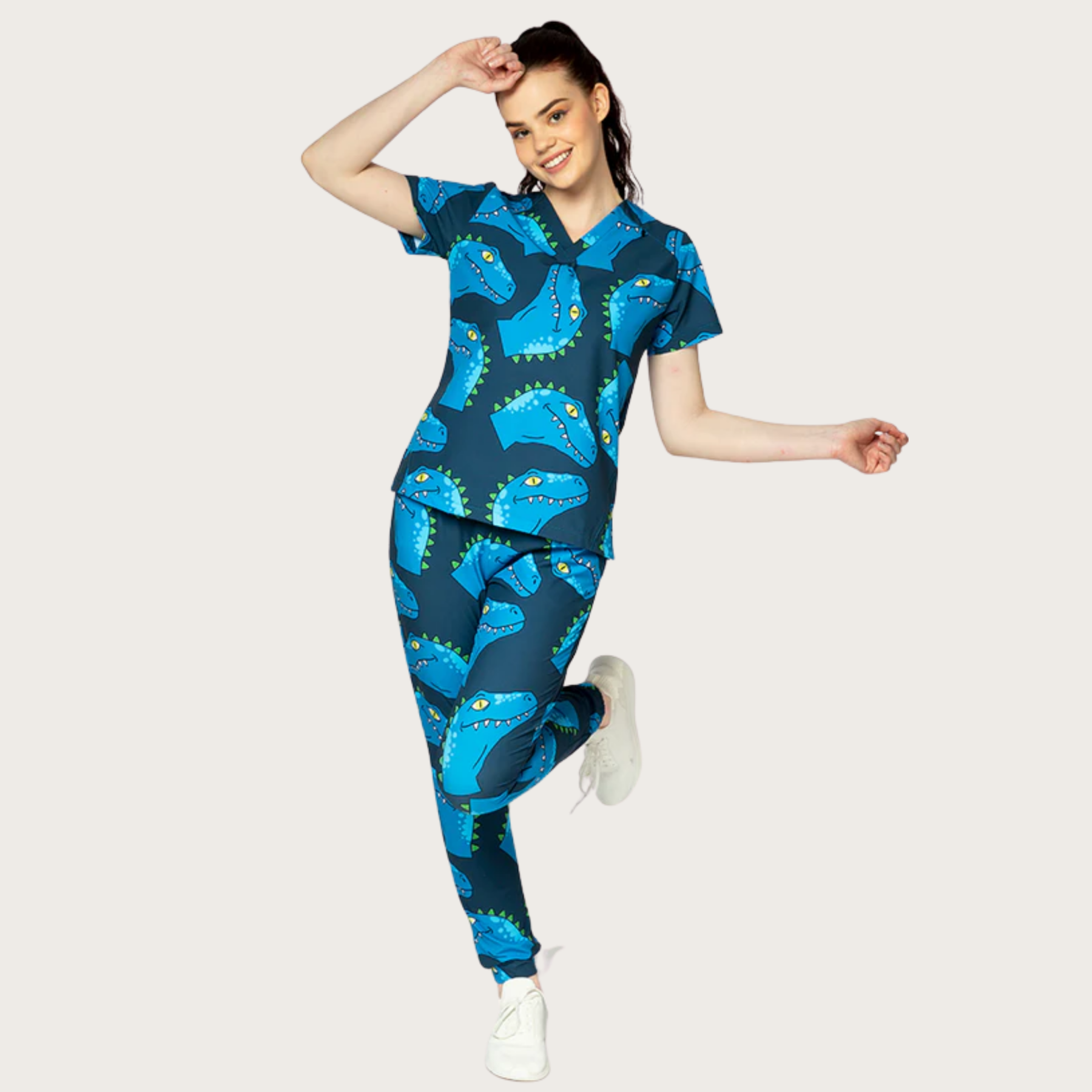 Women's Blue Dinosaur Scrub Set SA1