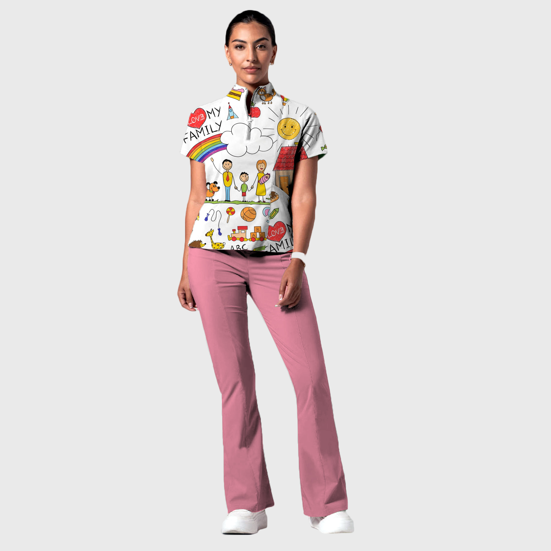 Women's Happy Family Printed Scrub Set SP27
