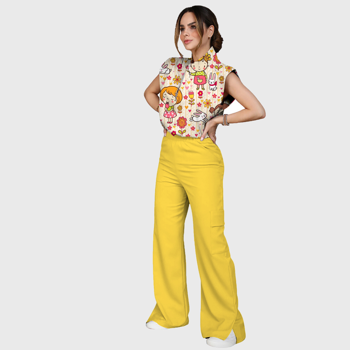 Women's Cartoon Girls Printed Scrub Set SP26