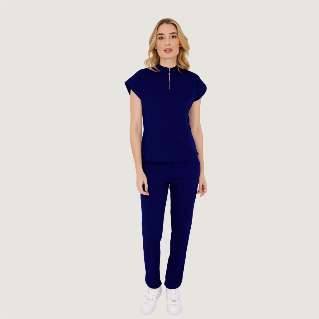 Women's Front Zip Mandarin Collar Scrub Top