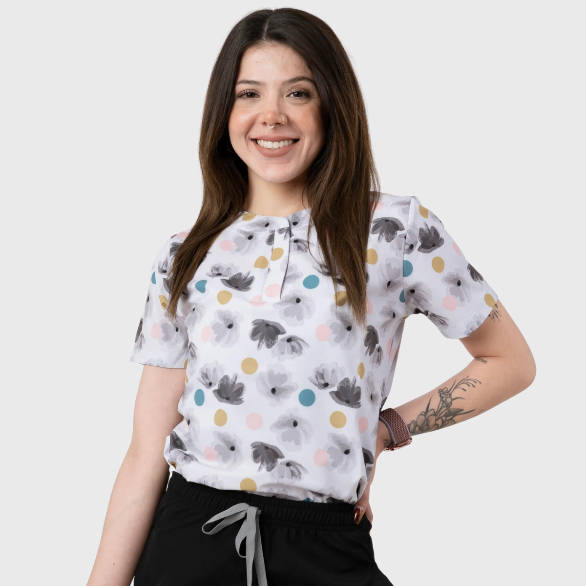 Women's Colorful Printed Scrub Top