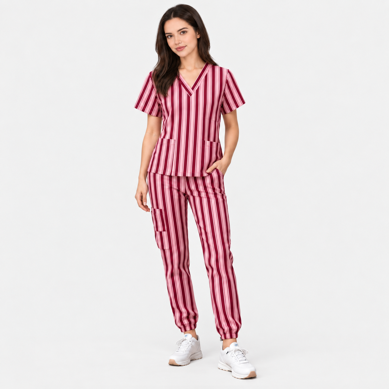 Women’s Berry Blush Striped Scrub Set