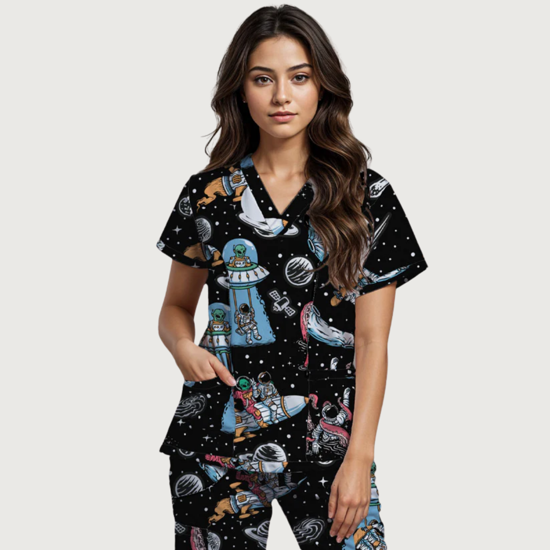 Women's Intergalactic V-neck Scrub Set SA16