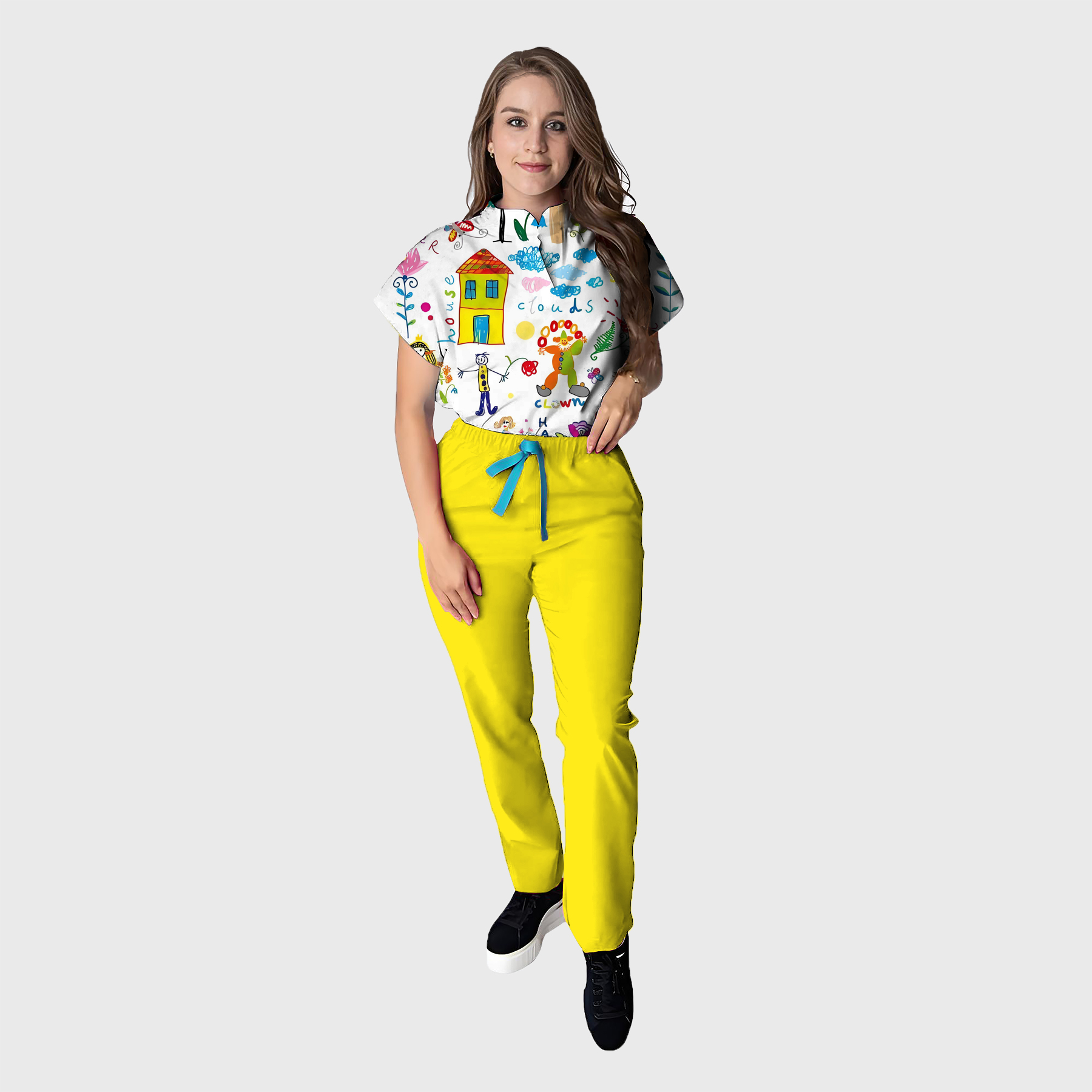 Women's Floral Printed Scrub Set CPJO2