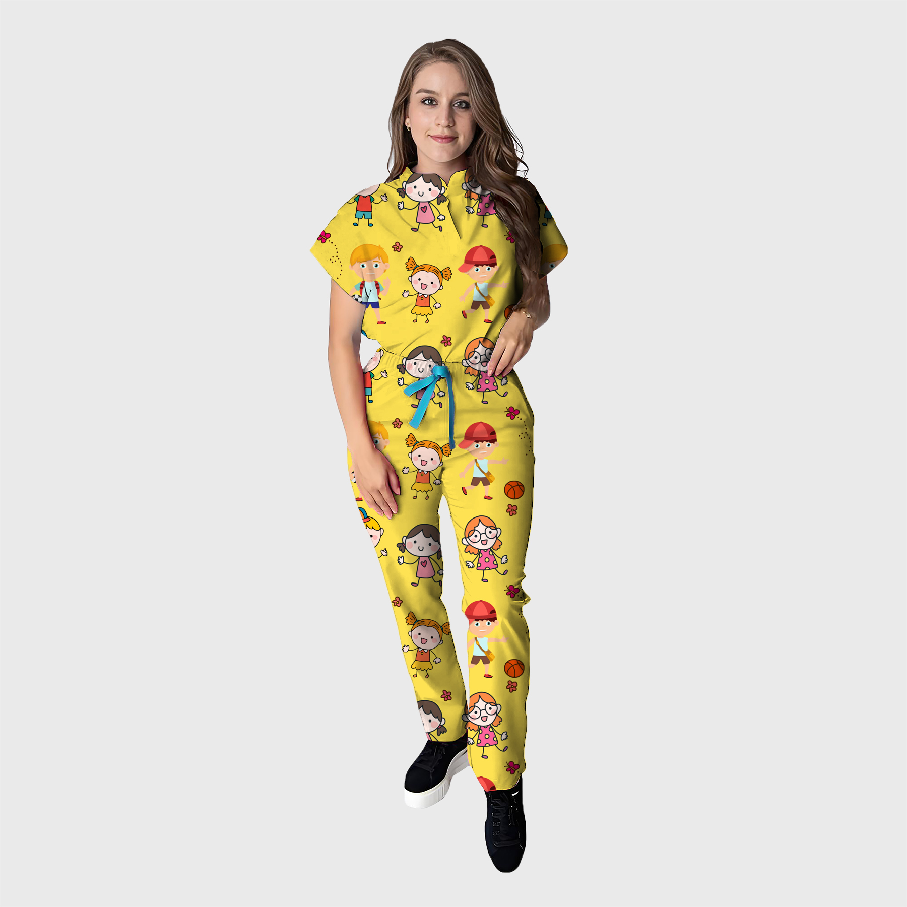 Women's Floral Printed Scrub Set CPJO2