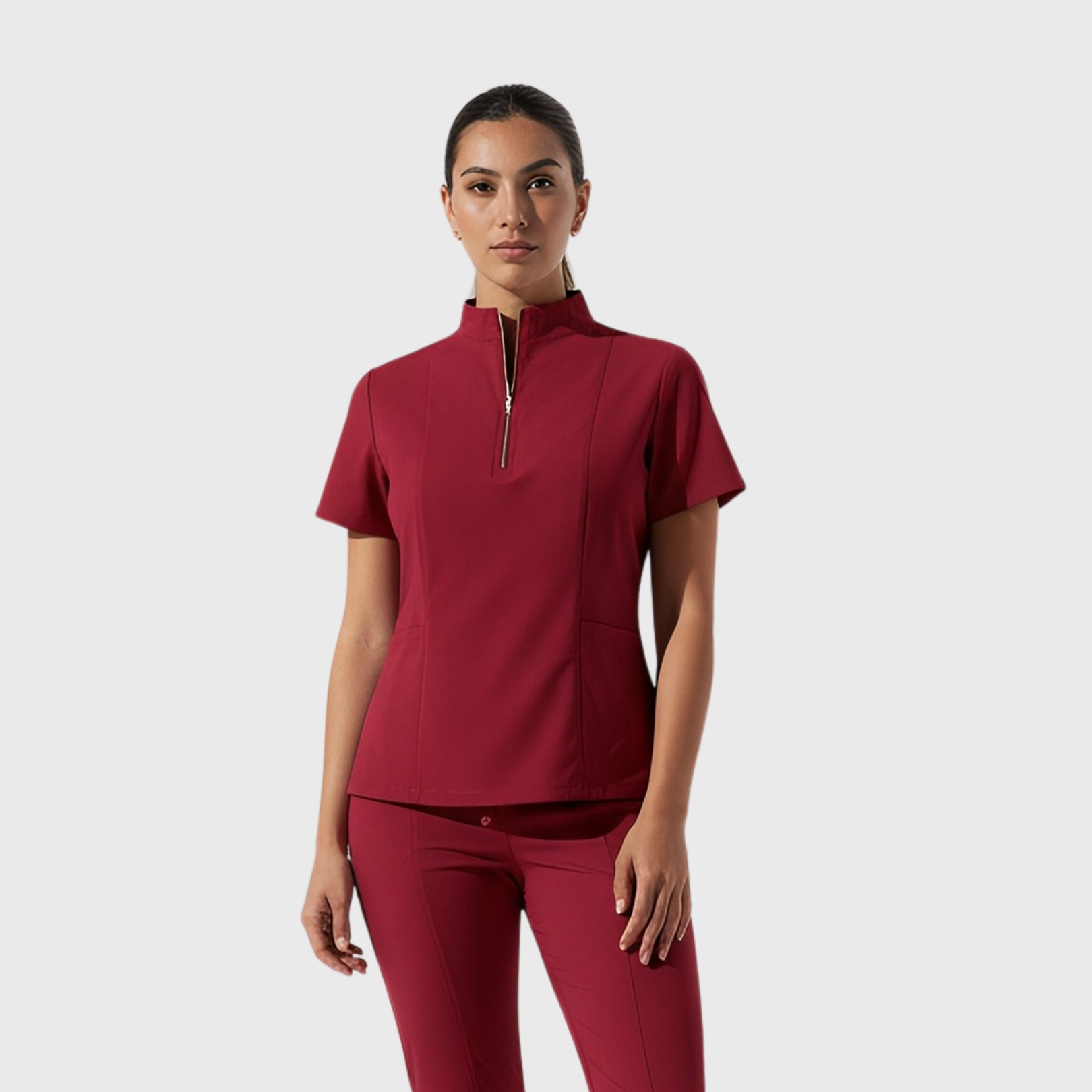 Clara Women's Zip Mock Neck Slim Fit Scrub Top