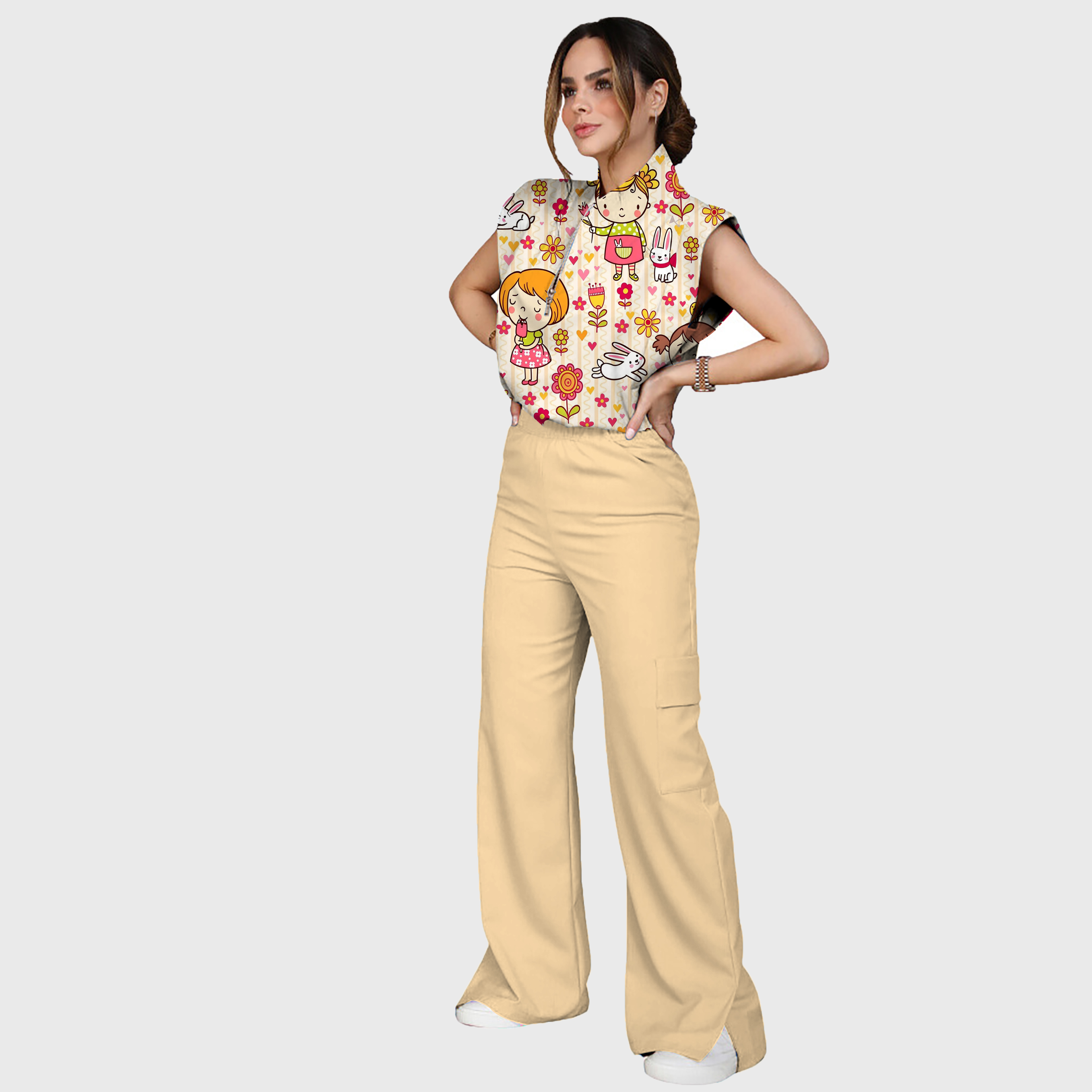 Women's Cartoon Girls Printed Scrub Set SP26