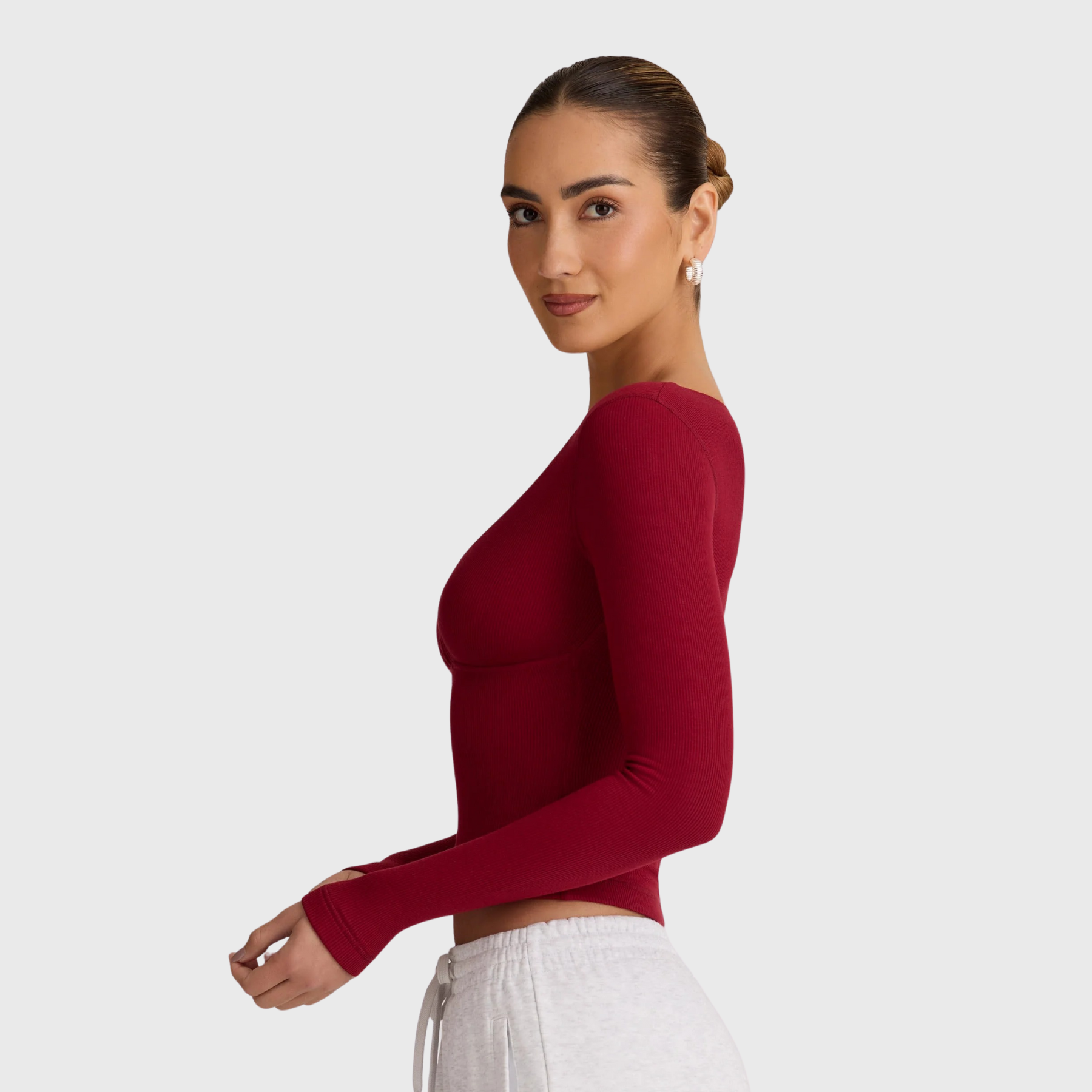 Women's Ribbed Deep V-Neck Long Sleeve Underscrub