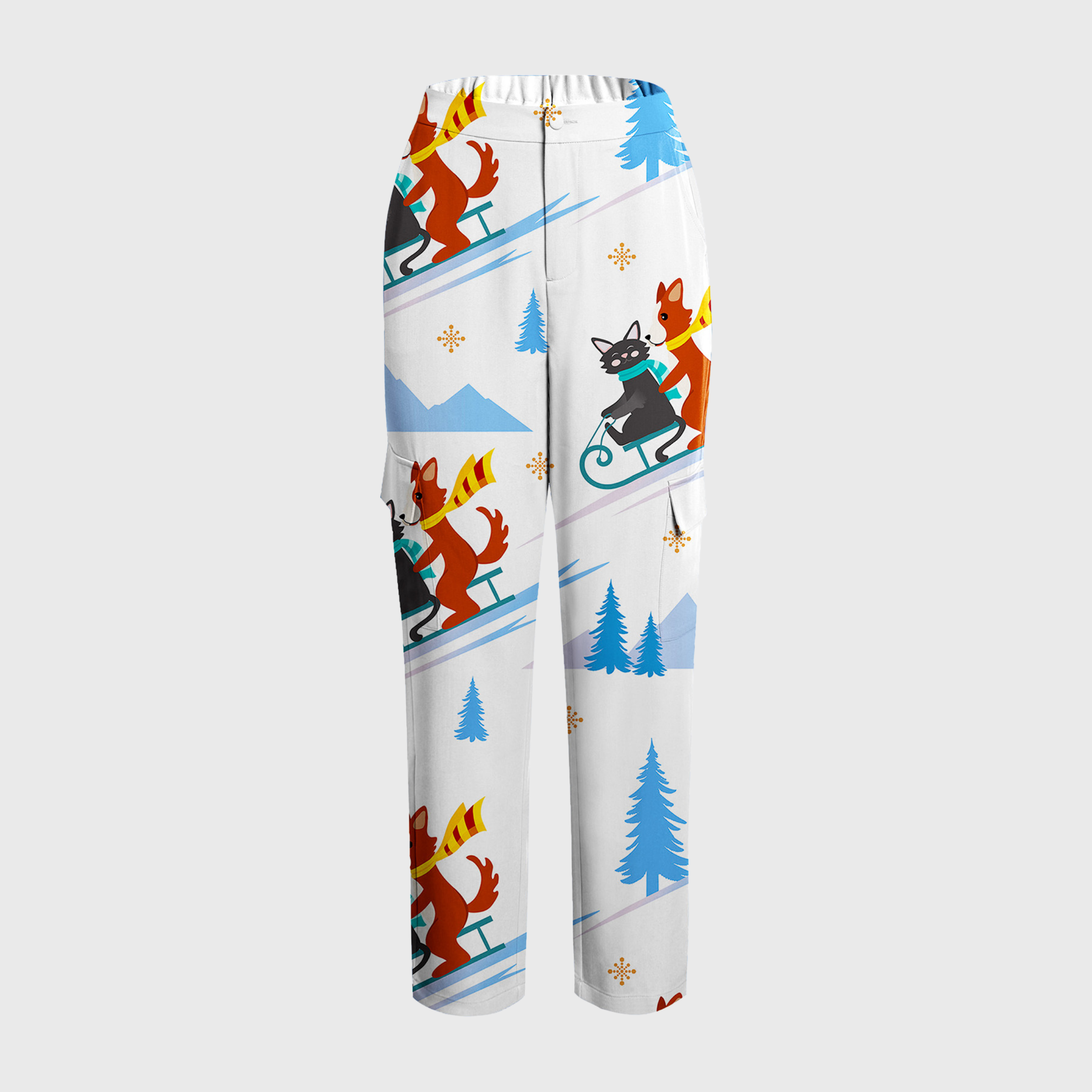 Women's Cute Animal Collection Printed Six-Pocket Scrub Pants