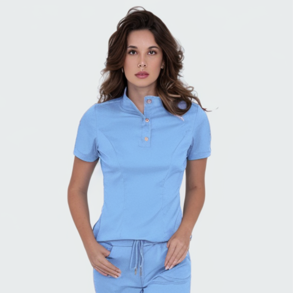 Women's Button Stand Collar Side Zipper Scrub Top™