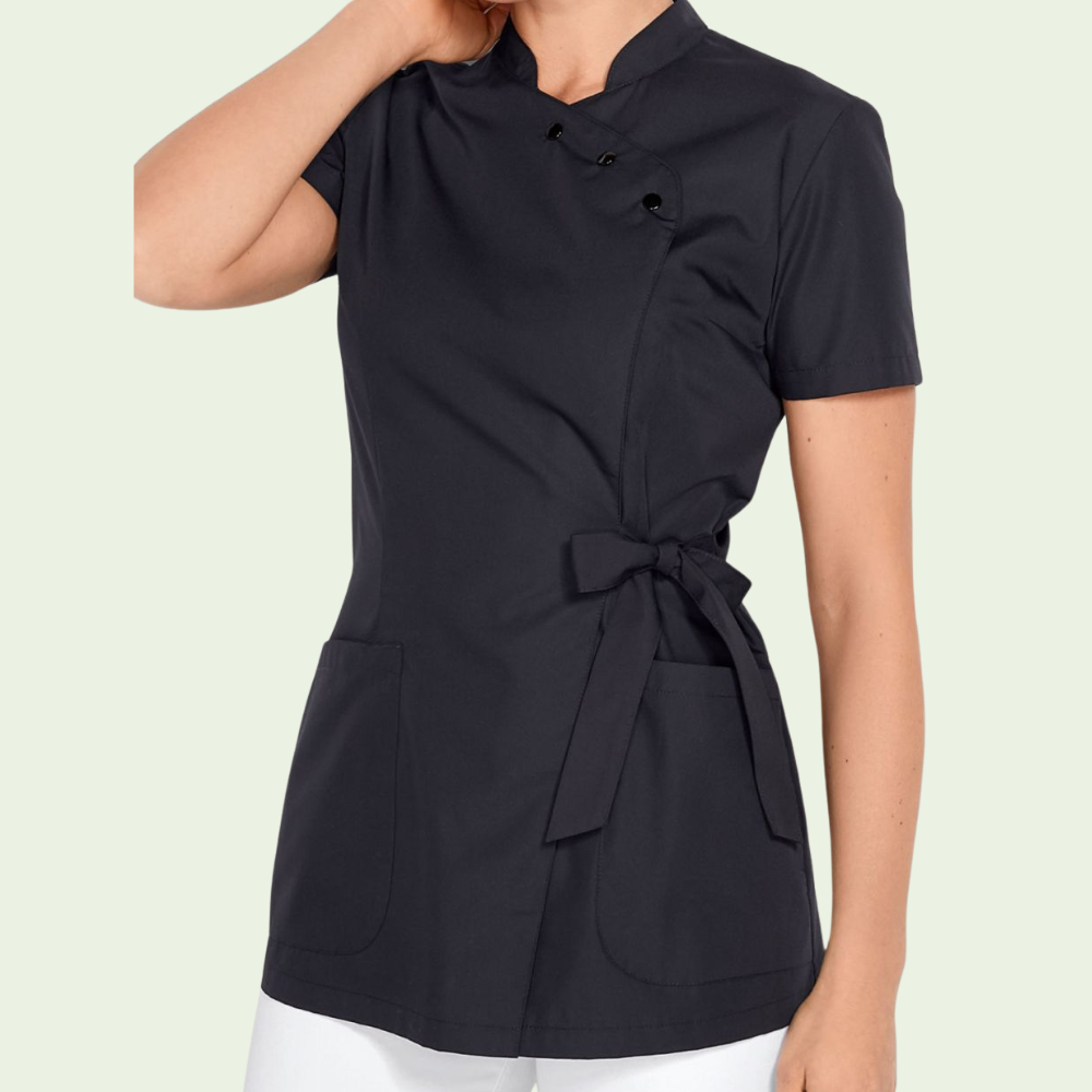 Women's Stand Collar Decorated Bowknot Scrub Top