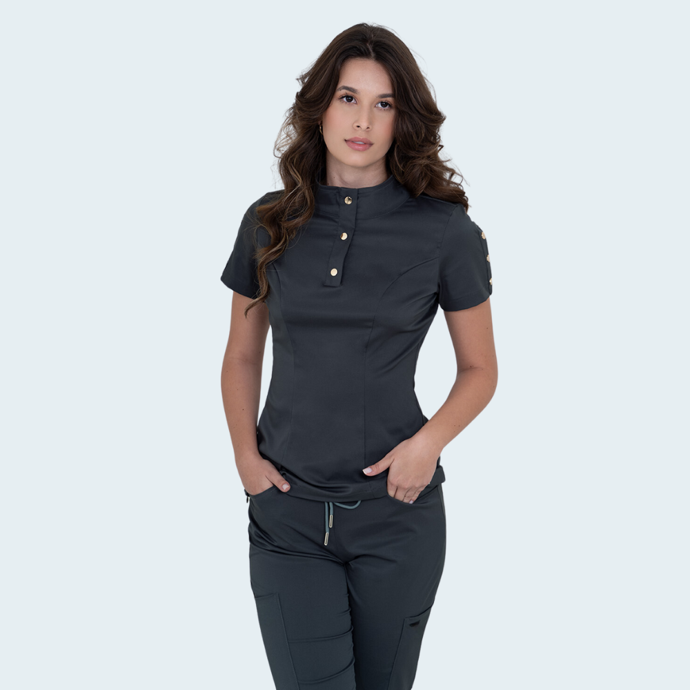 Women's Button Stand Collar Side Zipper Scrub Top™