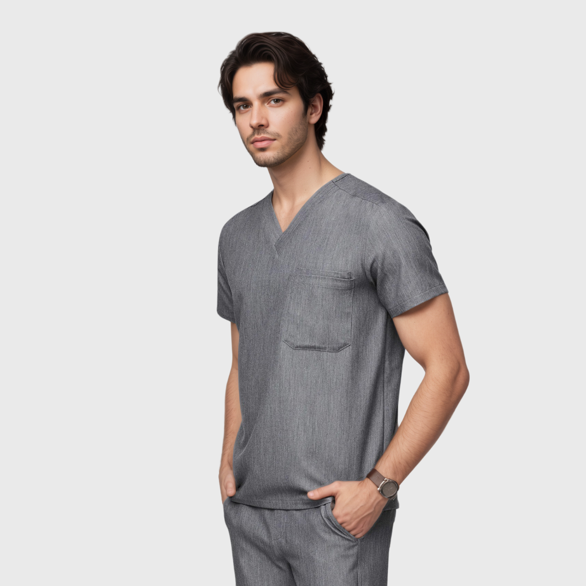 Men's Modern V-neck Three-Pocket Scrub Top