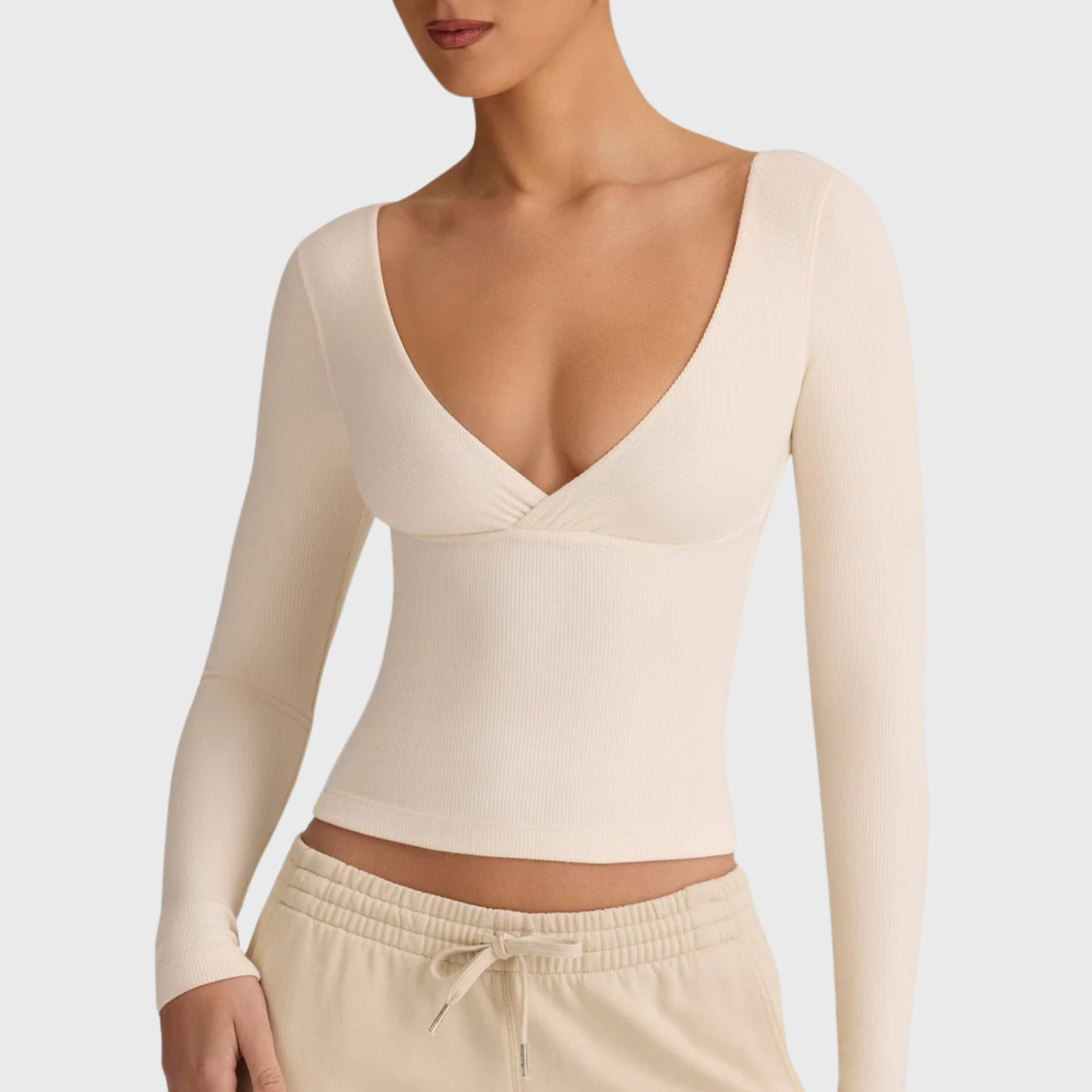 Women's Ribbed Deep V-Neck Long Sleeve Underscrub