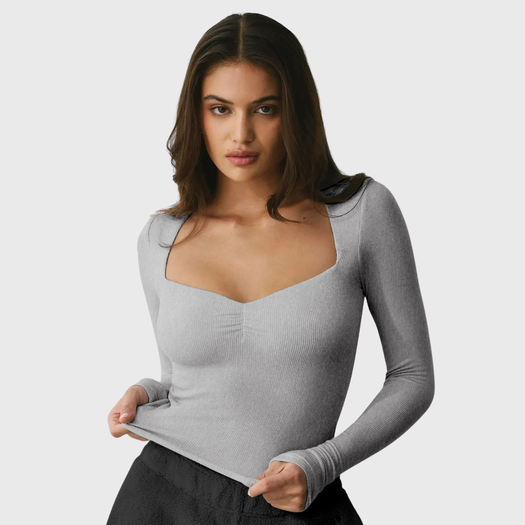 Women's Slim Fit Square Neck Long Sleeve Sexy Underscrub Tee