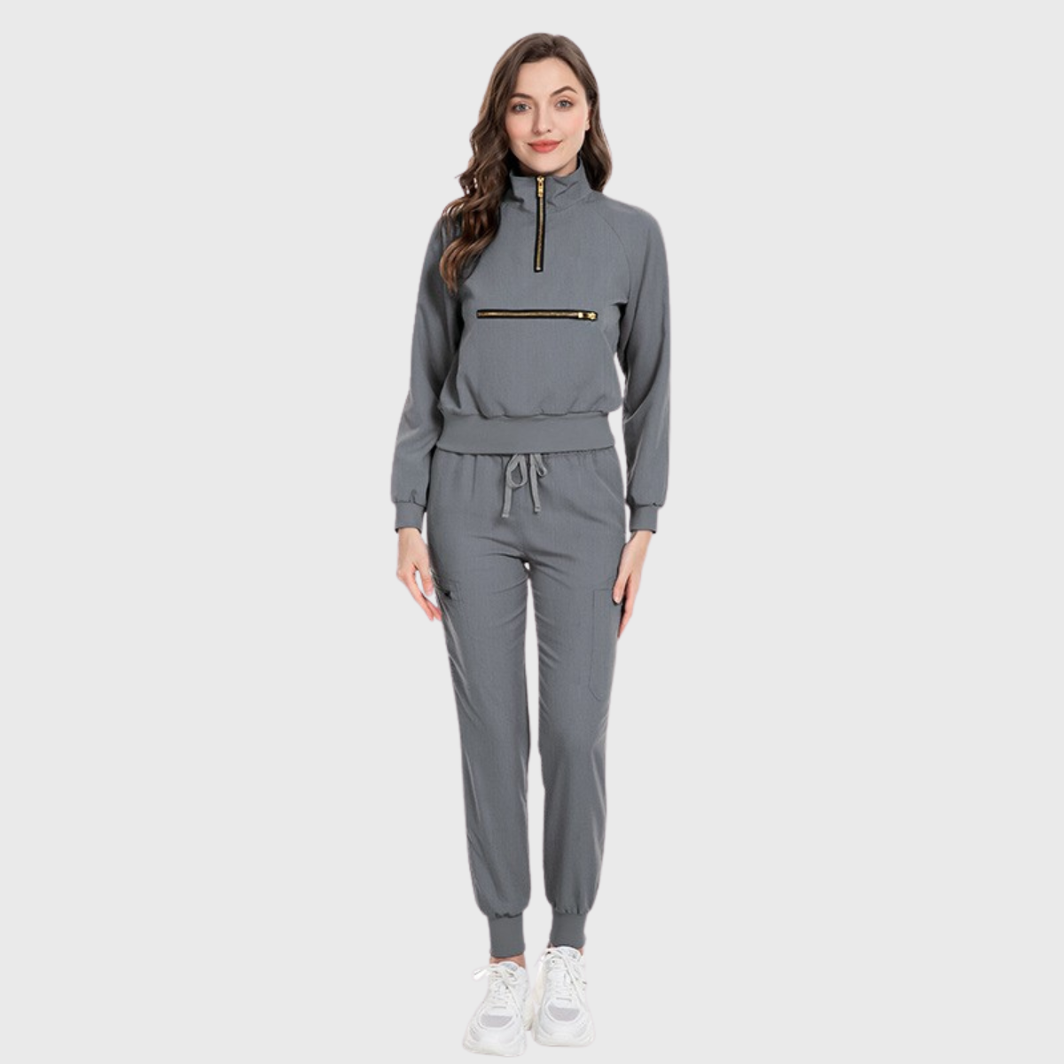 Women's Zip Collar Long Sleeve Jogging Scrub Set S1