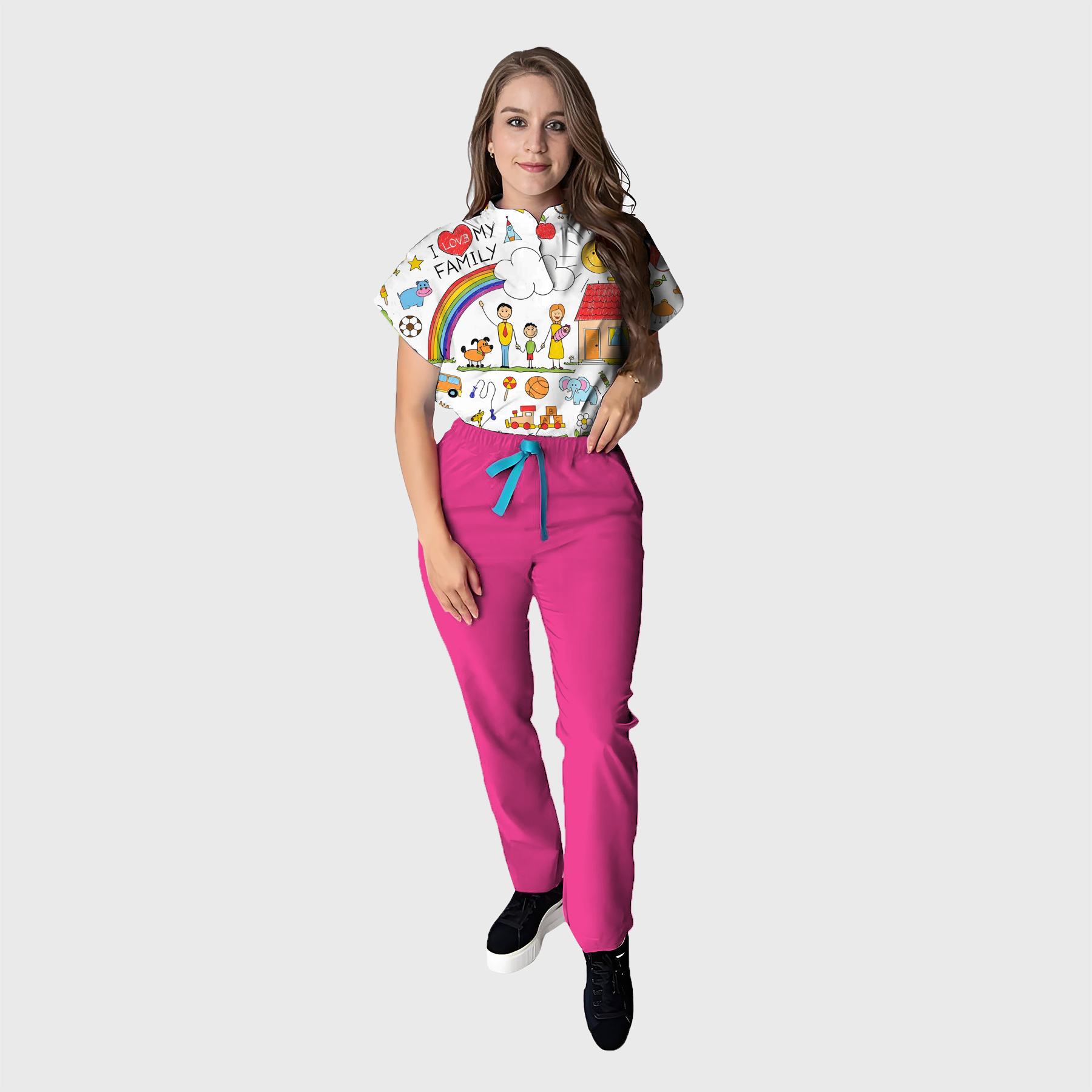 Women's Floral Printed Scrub Set CPJO2