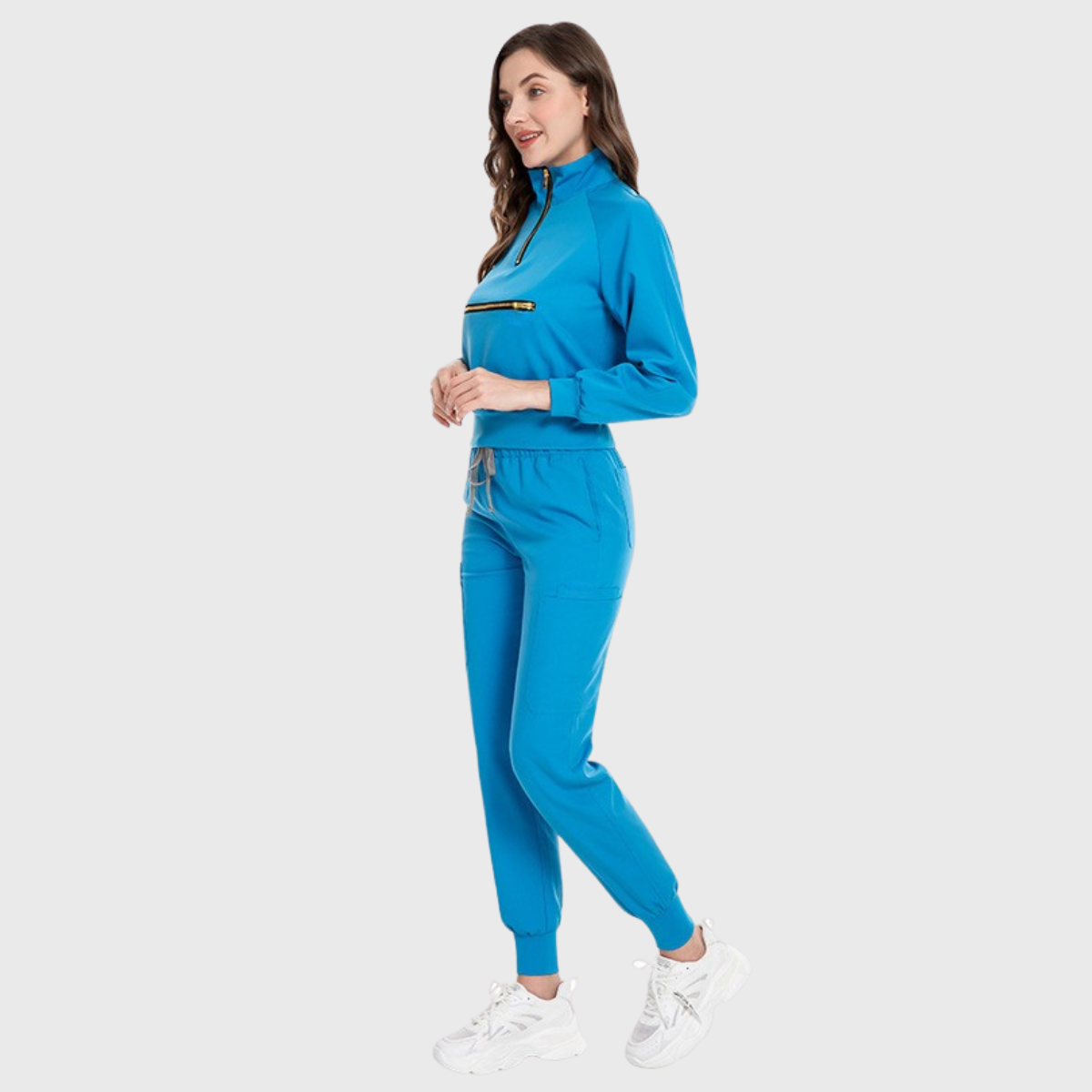 Women's Zip Collar Long Sleeve Jogging Scrub Set S1