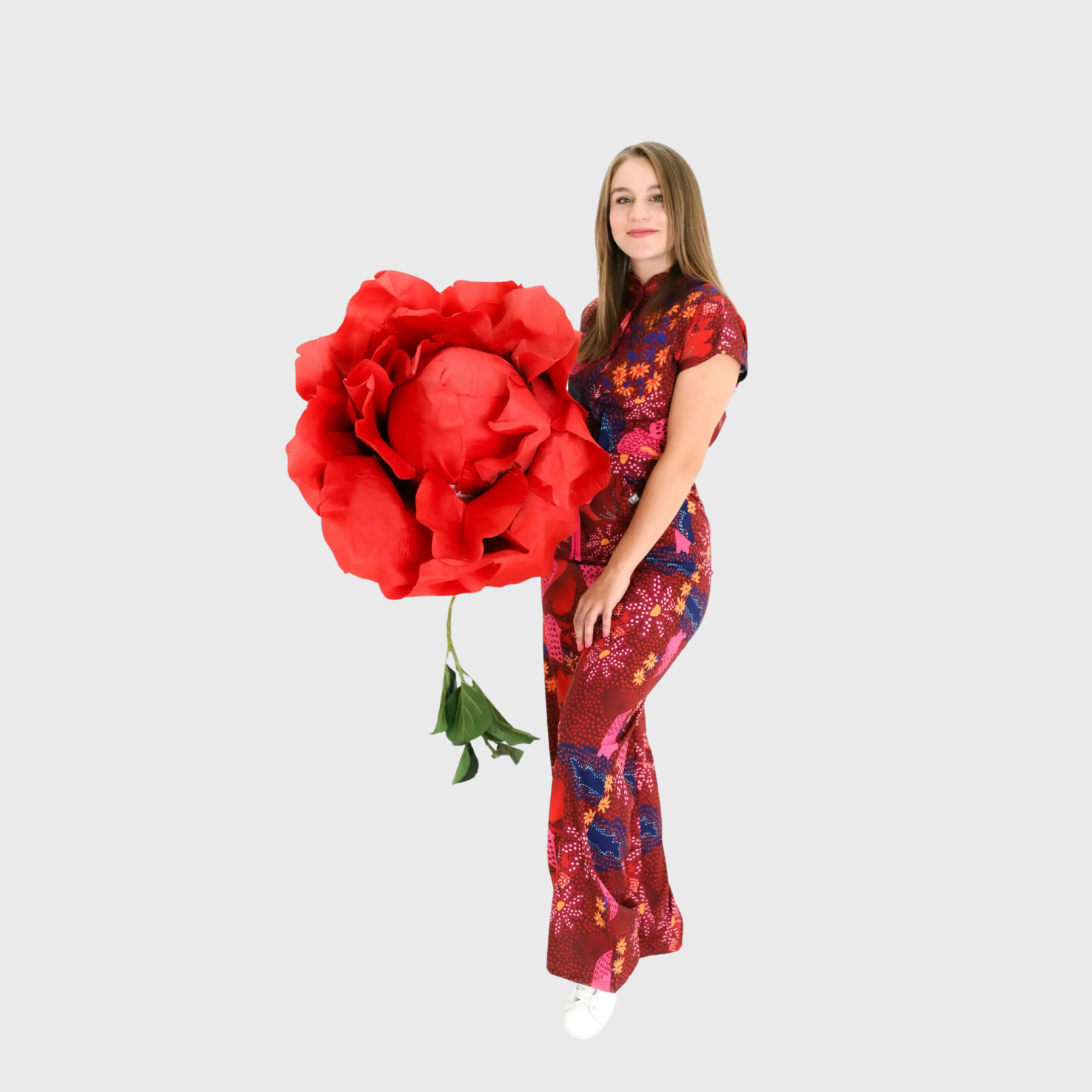 Women's Loose Fit Wide Leg Blossom Print Scrub Jumpsuit